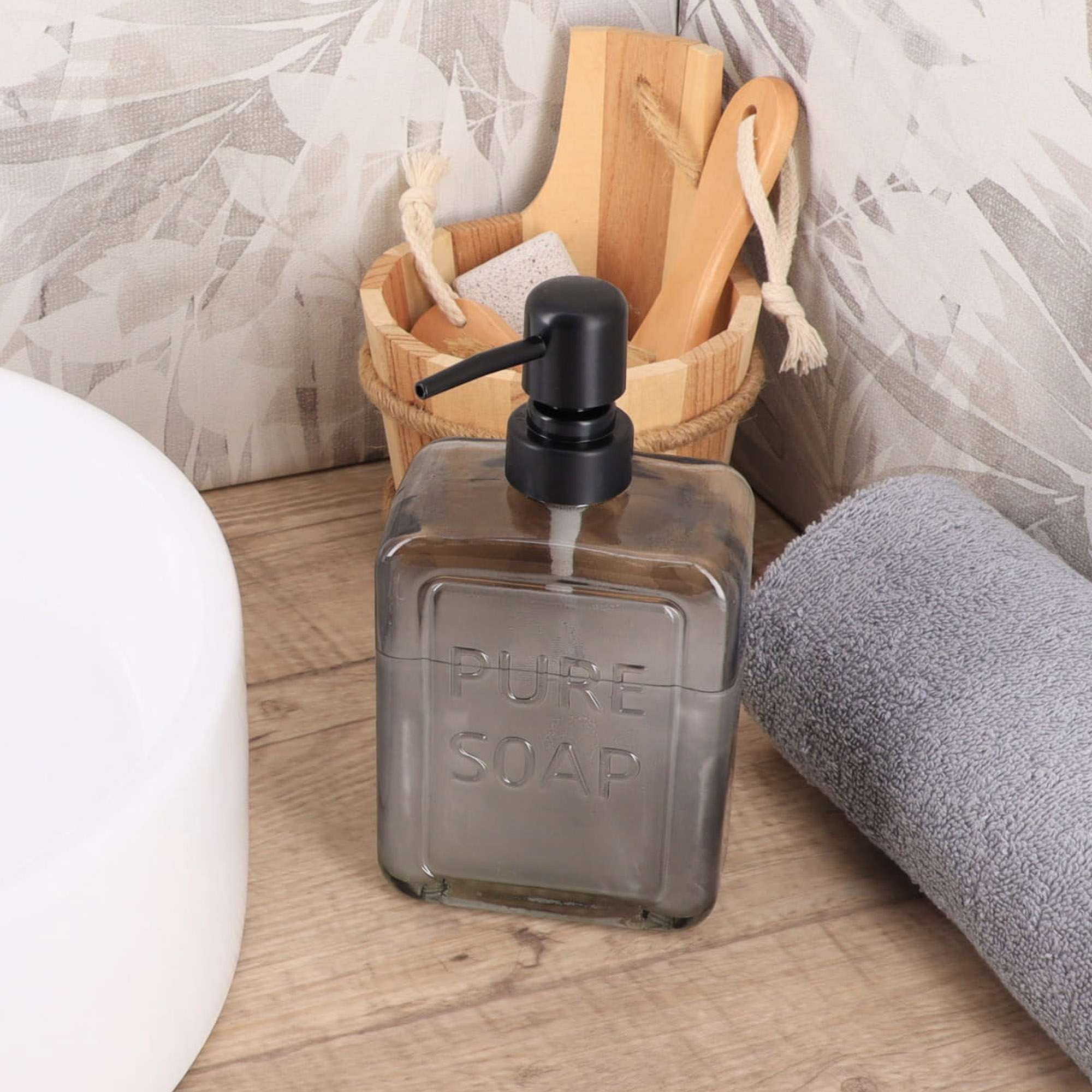 evideco-pure-soap-distributeur-savon-verre-fum-532-ml-pompe-noire image 1