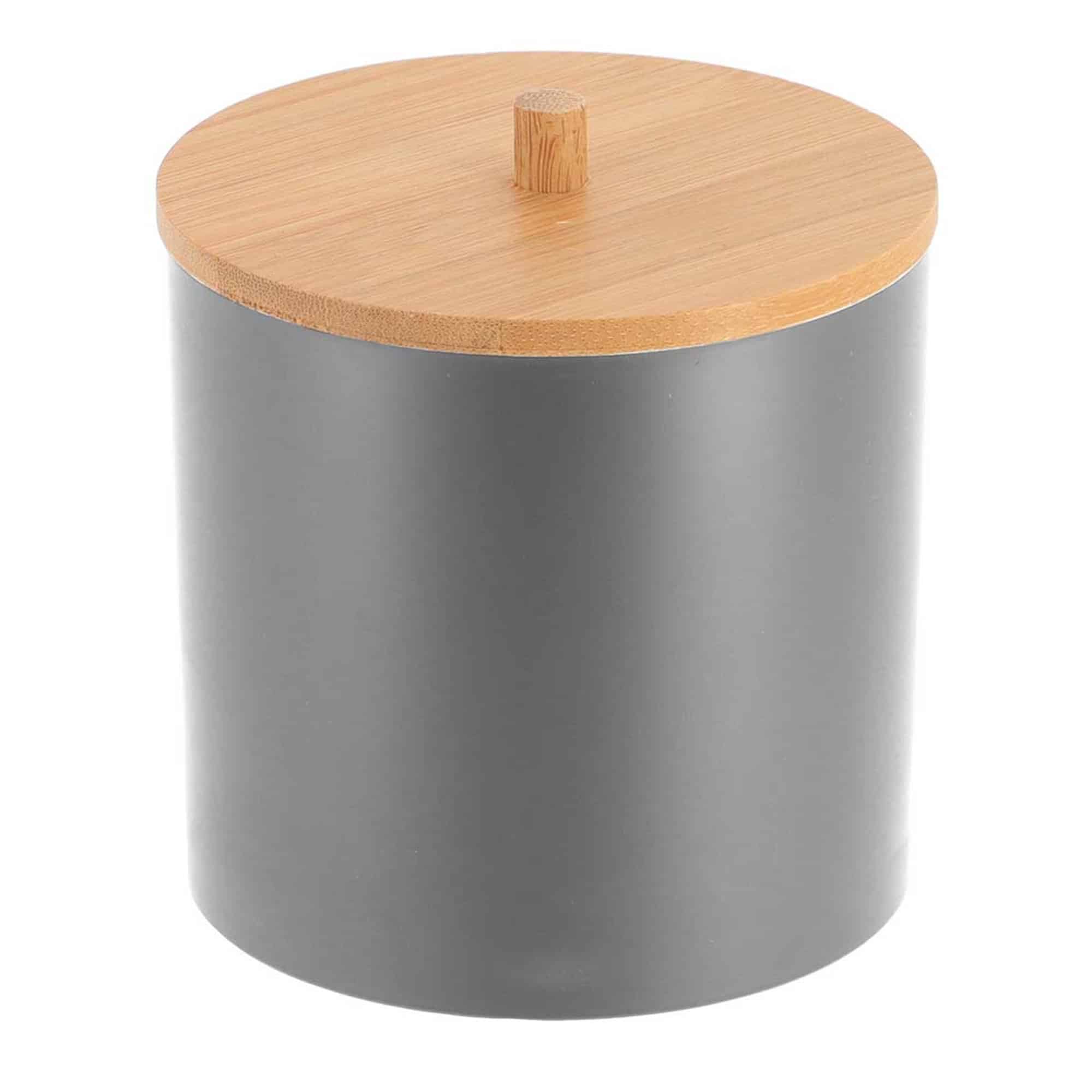 evideco-bathroom-bo-te-coton-tige-gris-couvercle-bambou-padang image 6
