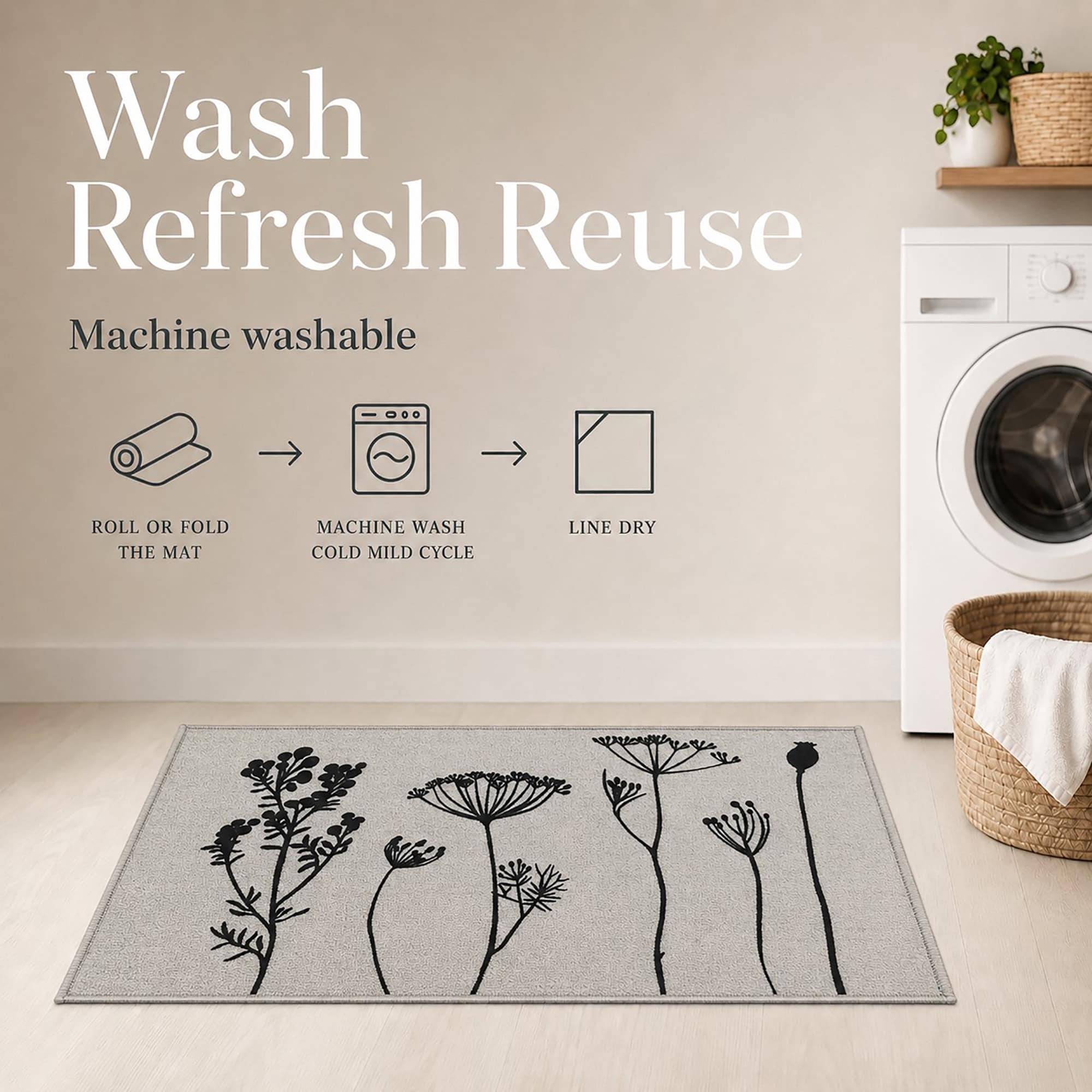 evideco-wildflowers-tapis-cuisine-80x50-gris-noir-fleurs image 6