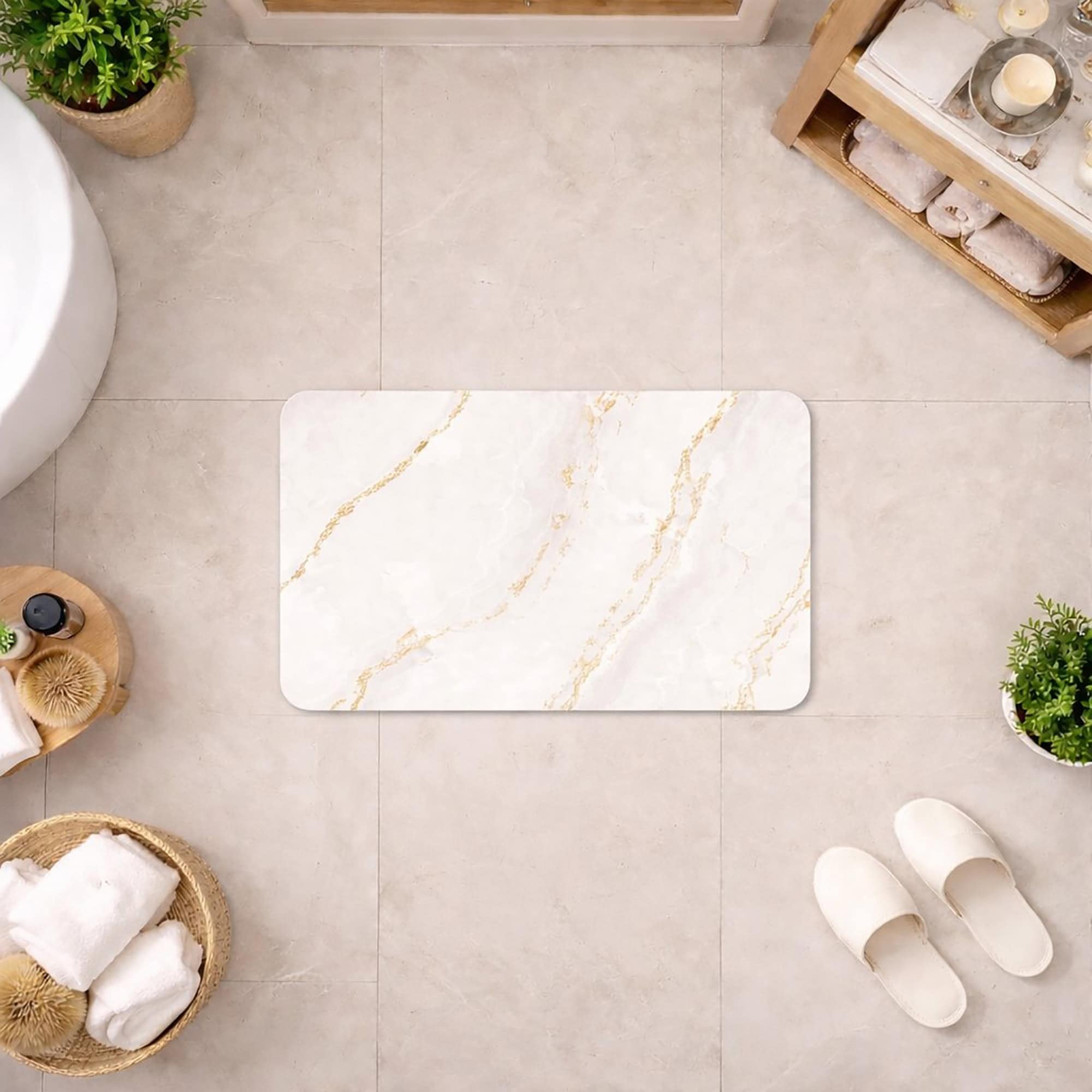 evideco-effet-marbre-tapis-de-bain-diatomite-60x40-cm-marbre-blanc image 2