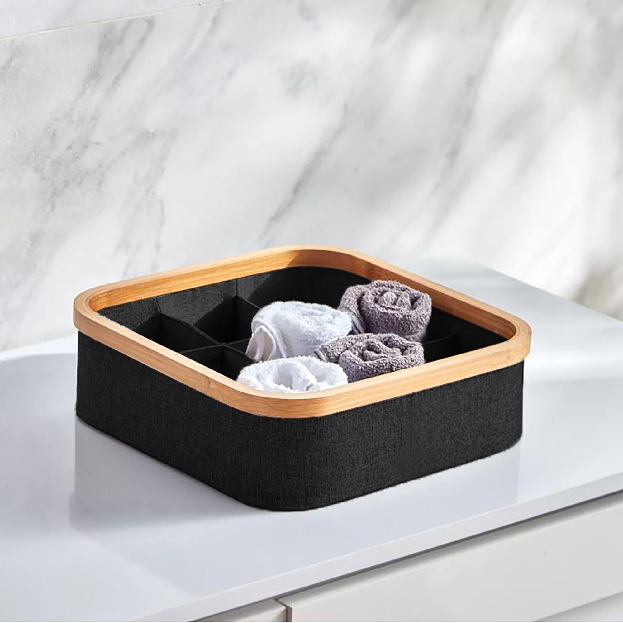 evideco-panier-rangement-pliable-noir-bambou-9-cases-30cm image 6