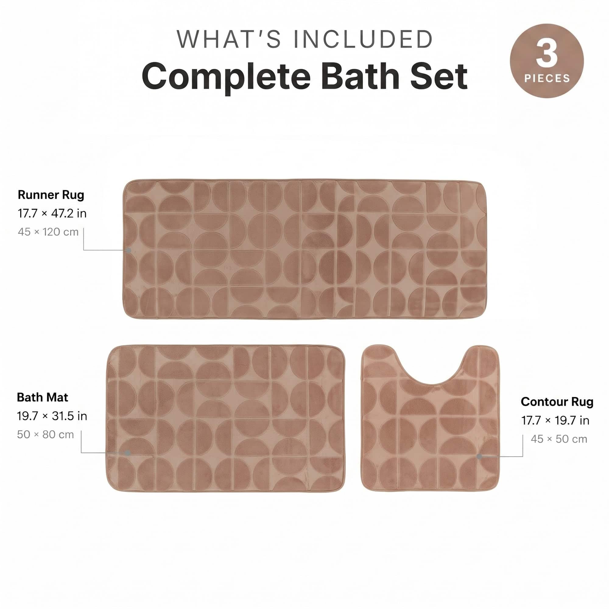 evideco-bathroom-mats-set-tapis-bain-caramel-m-moire-3-pi-ces image 2