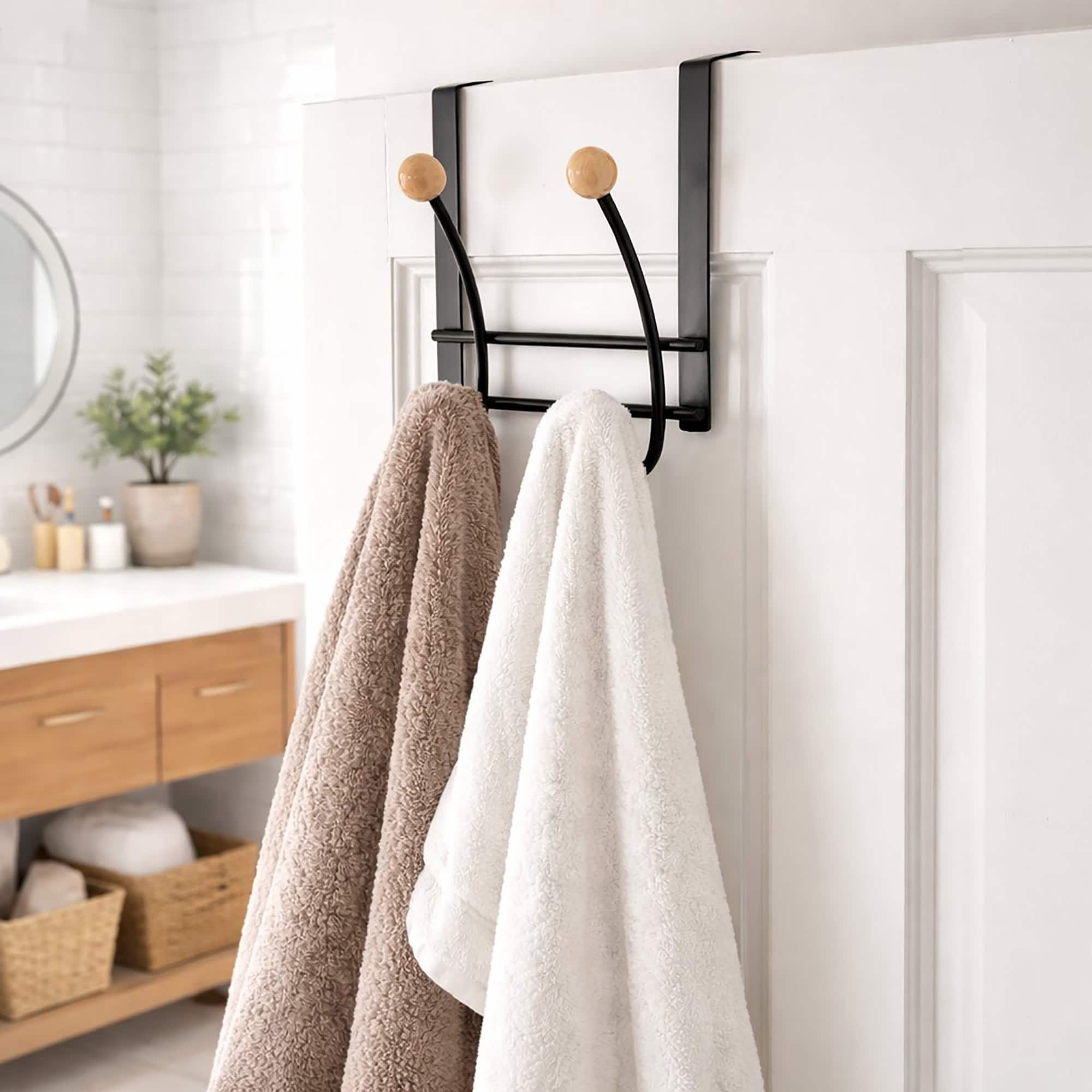 evideco-porte-manteau-sur-porte-noir-4-crochets-bois image 1