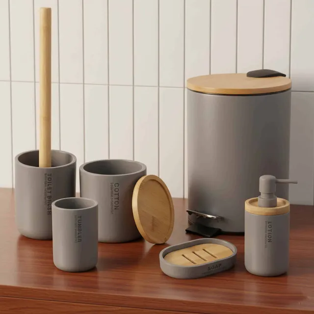 evideco-set-salle-de-bain-gris-bambou-6-pi-ces image 1