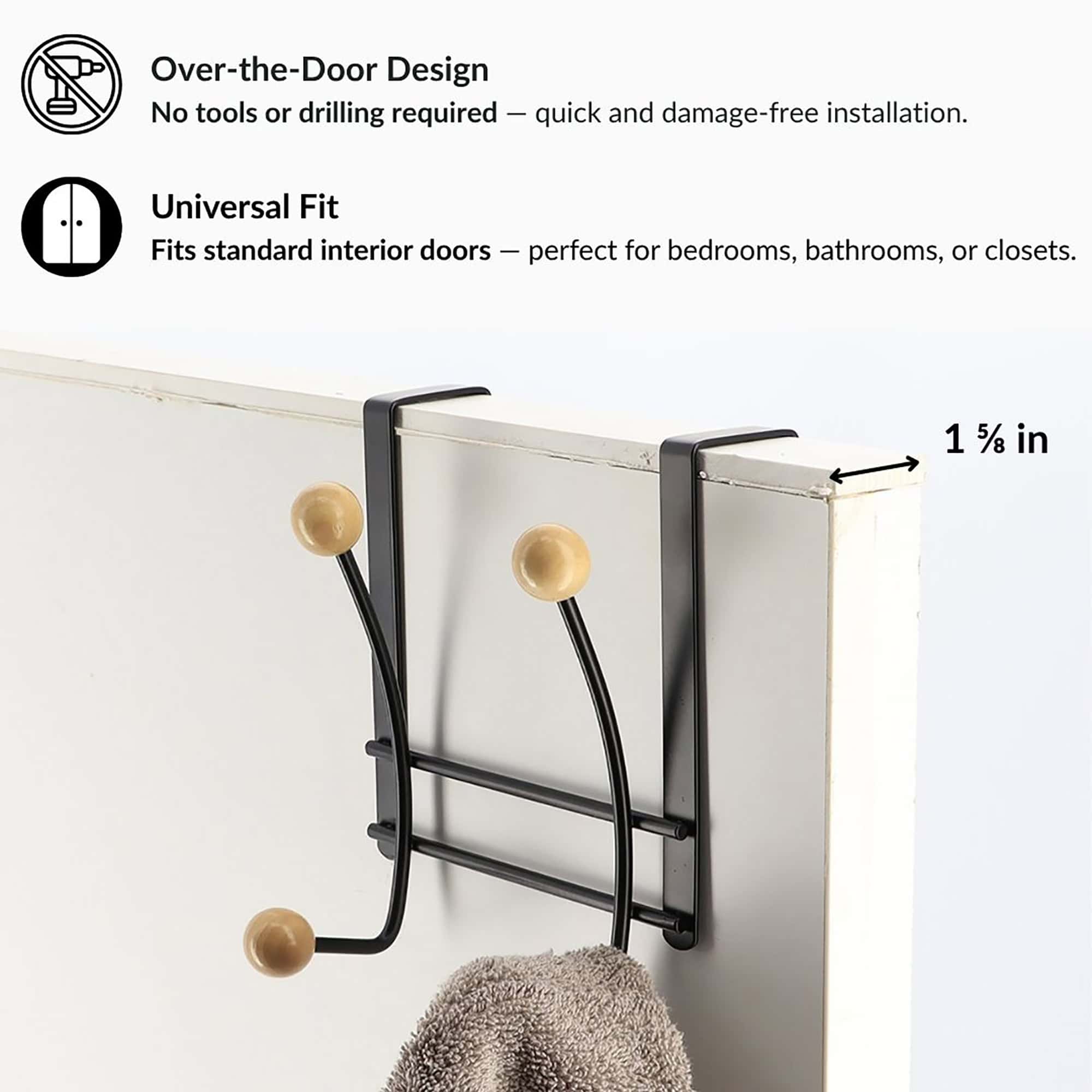 evideco-porte-manteau-sur-porte-noir-4-crochets-bois image 5