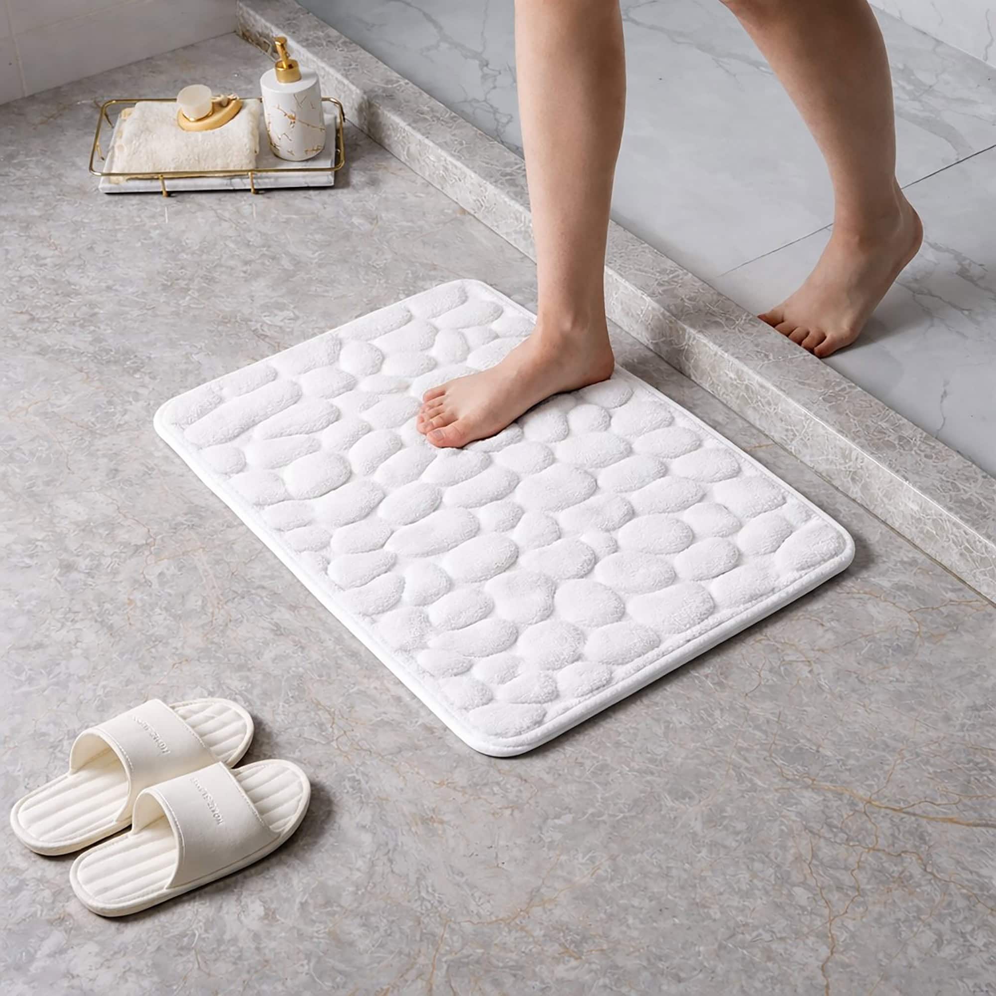 evideco-pebble-tapis-de-bain-blanc-galets-m-moire-de-forme image 2