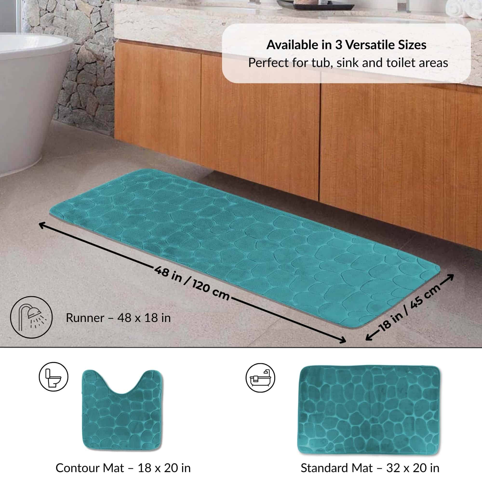 evideco-bathroom-mats-runner-tapis-bain-48x18-bleu-paon-m-moire-de-forme image 4