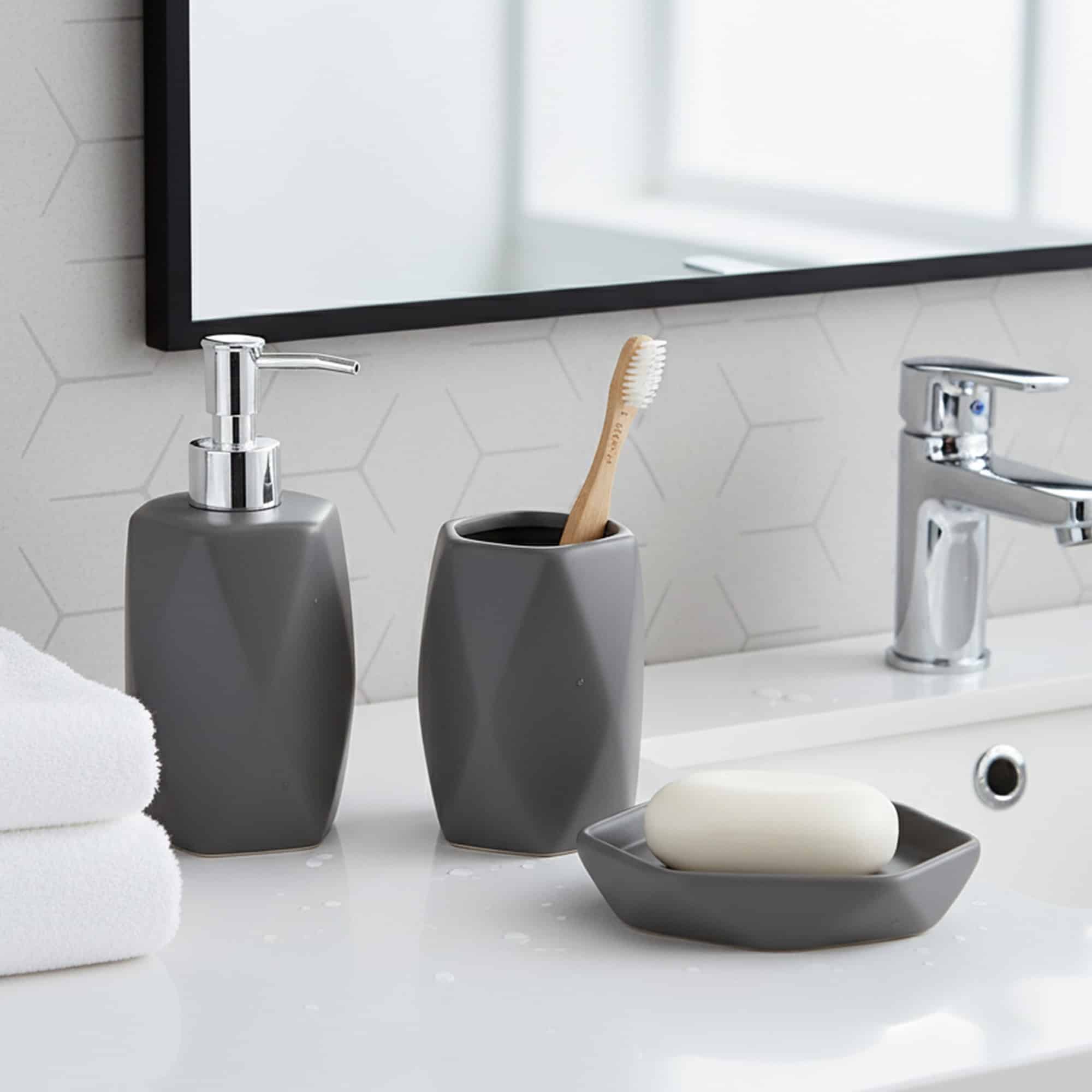 evideco-diamond-gobelet-salle-de-bain-gris-brosse-dents image 4