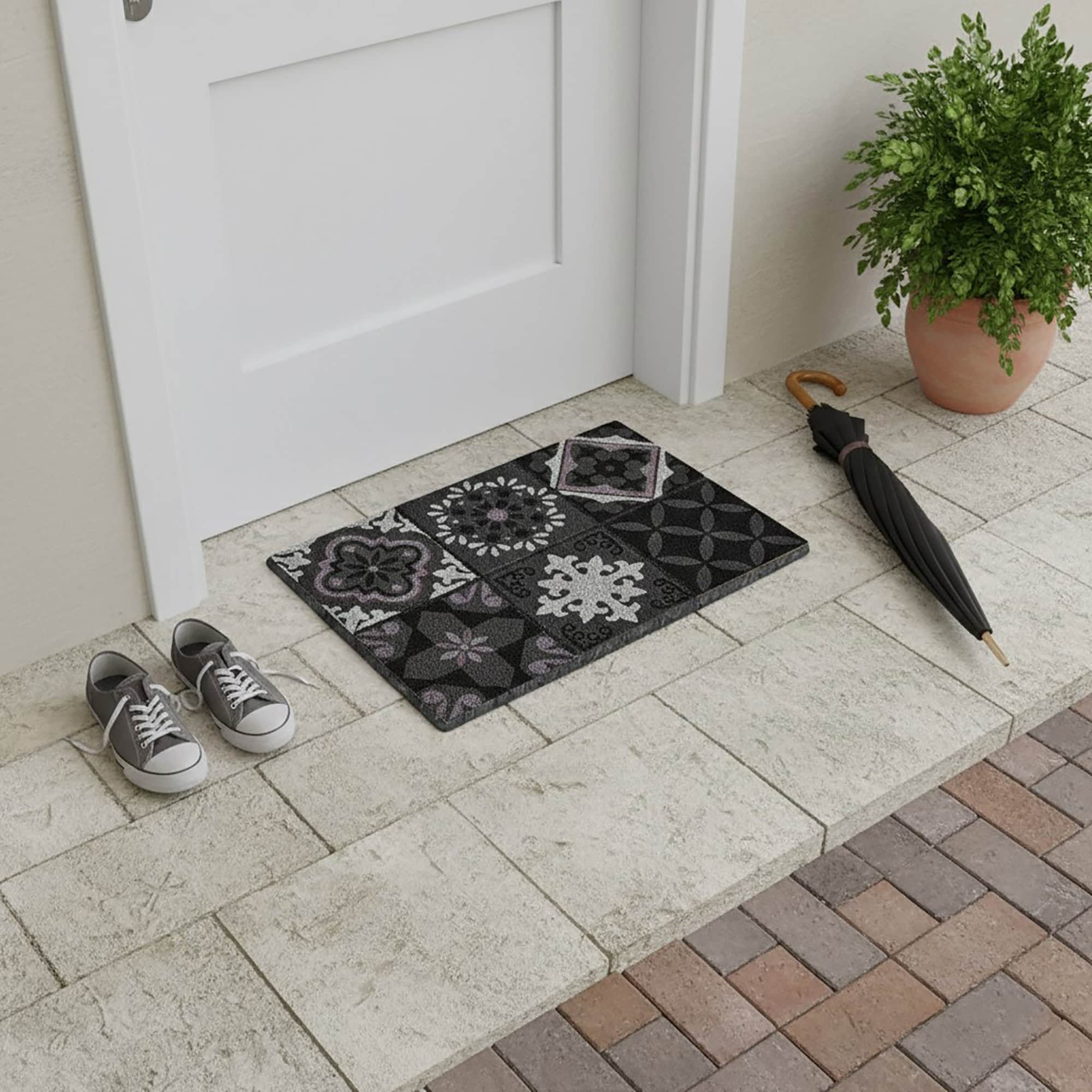 evideco-paillasson-coco-gris-motif-carreaux-ciment-60x40 image 1