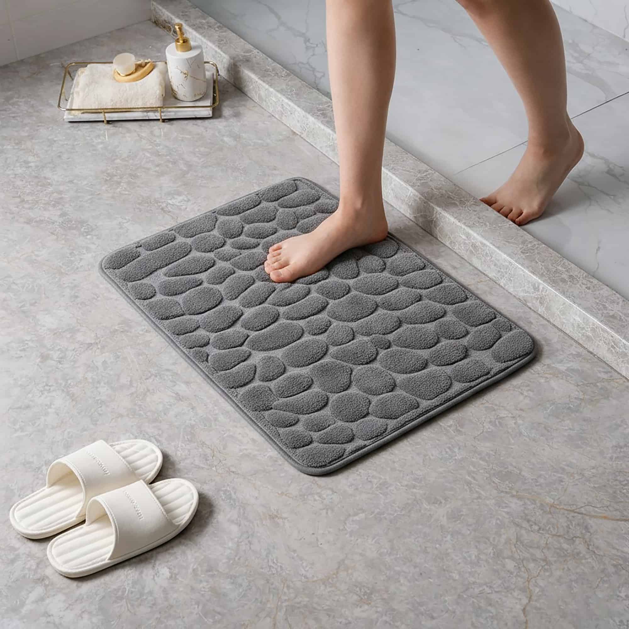 evideco-bathroom-mats-tapis-de-bain-m-moire-gris-fonc-galets-81x51 image 2