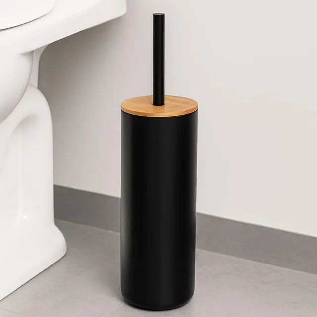 evideco-padang-brosse-wc-noire-support-couvercle-bambou image 1
