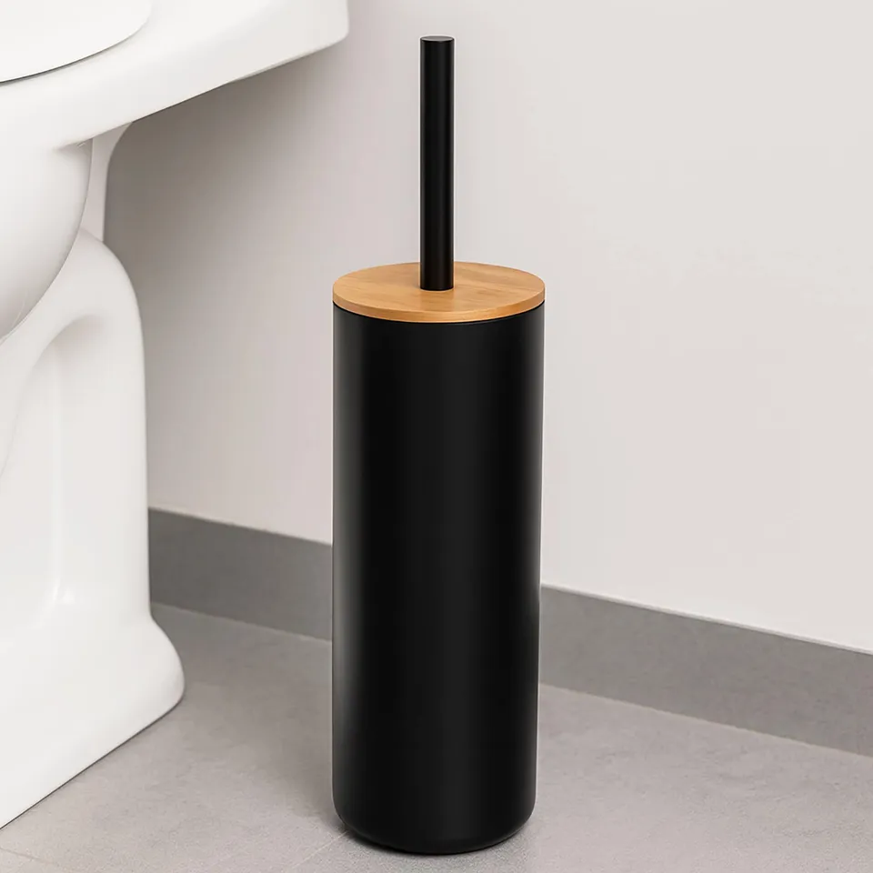 evideco-padang-brosse-wc-noire-support-couvercle-bambou image 1