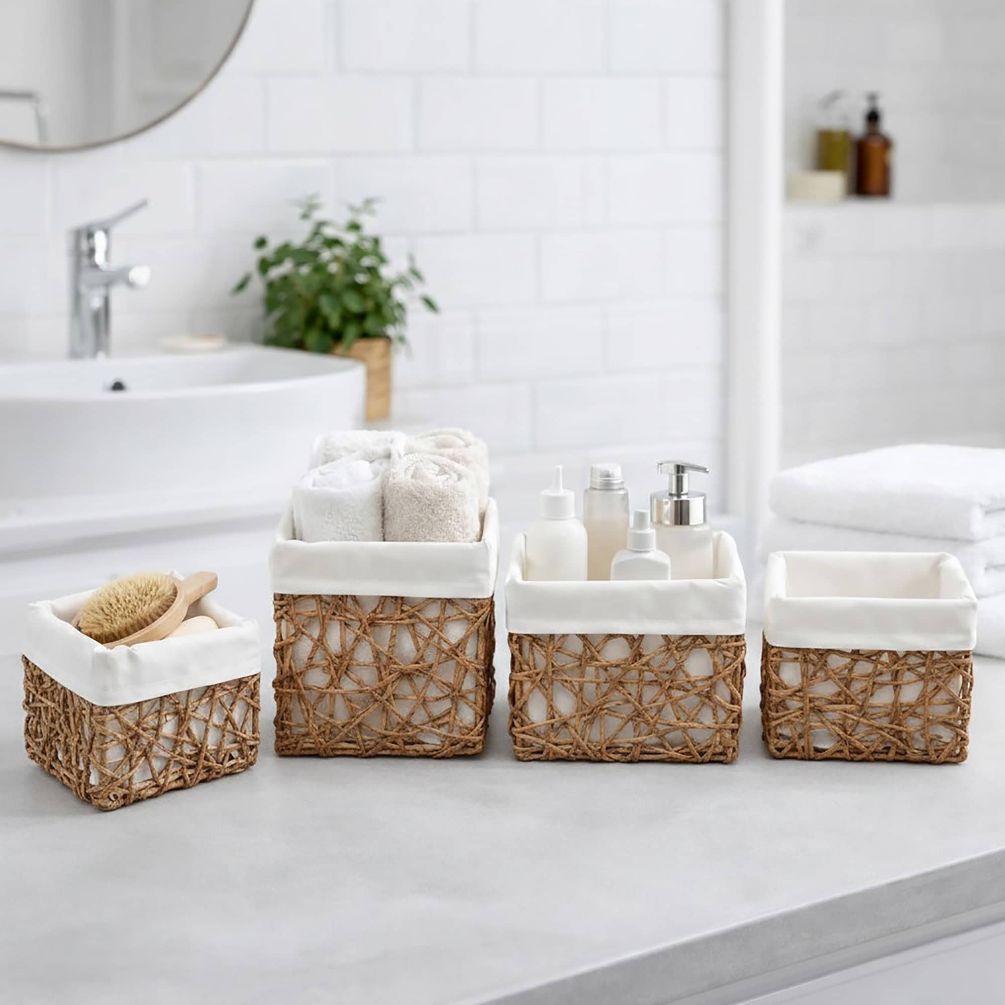 evideco-paniers-rangement-salle-de-bain-corde-papier-noir-lot-4 image 1