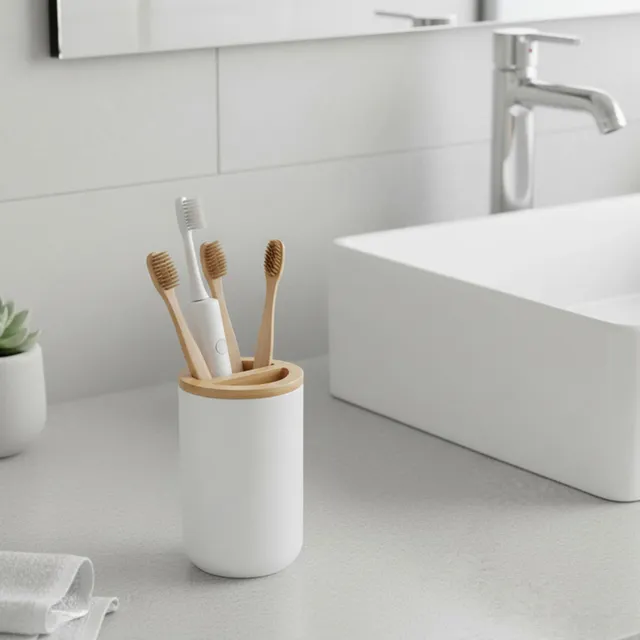 evideco-padang-porte-brosse-dents-blanc-bambou image 1