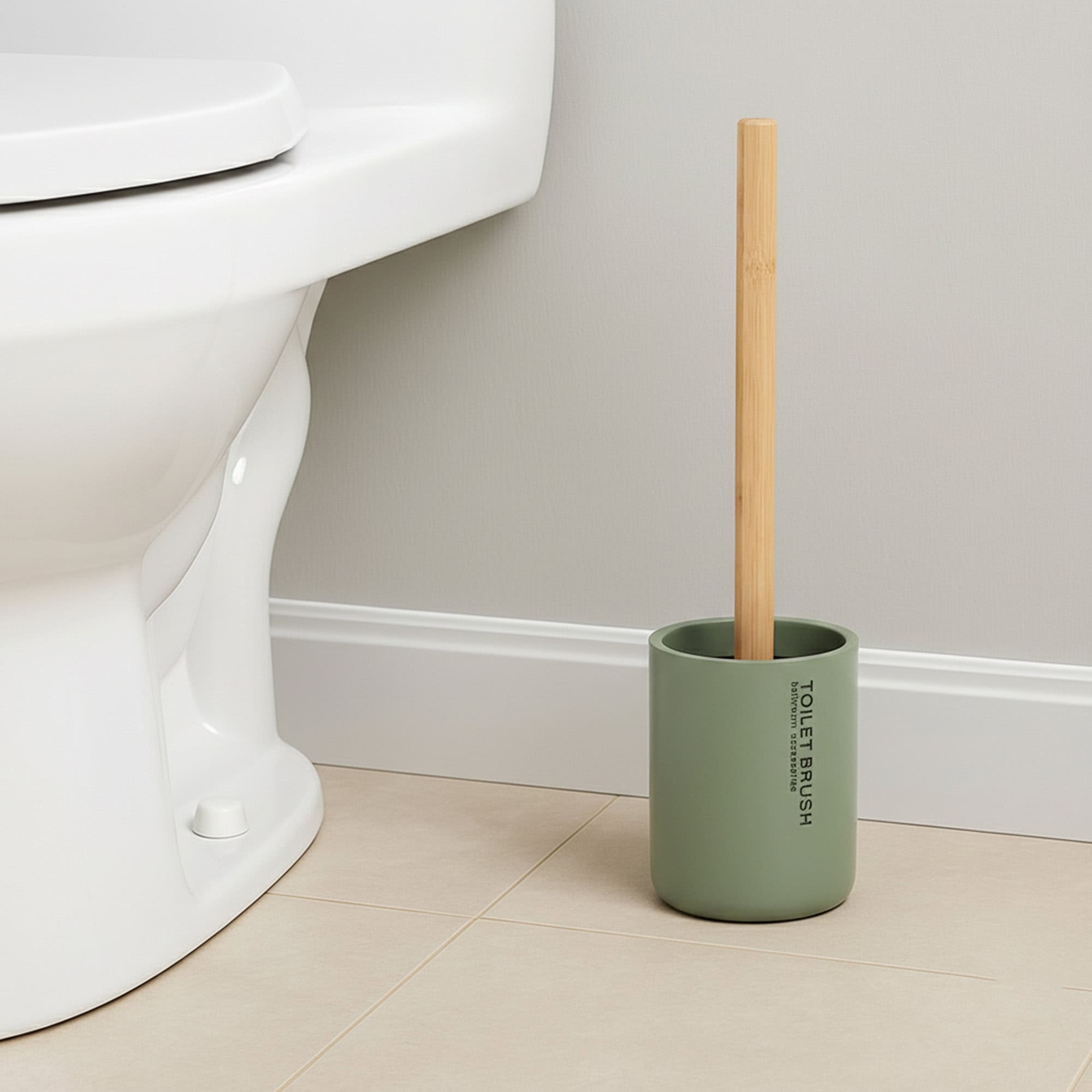 evideco-brosse-wc-verte-mate-manche-bambou-support-polyresine image 1