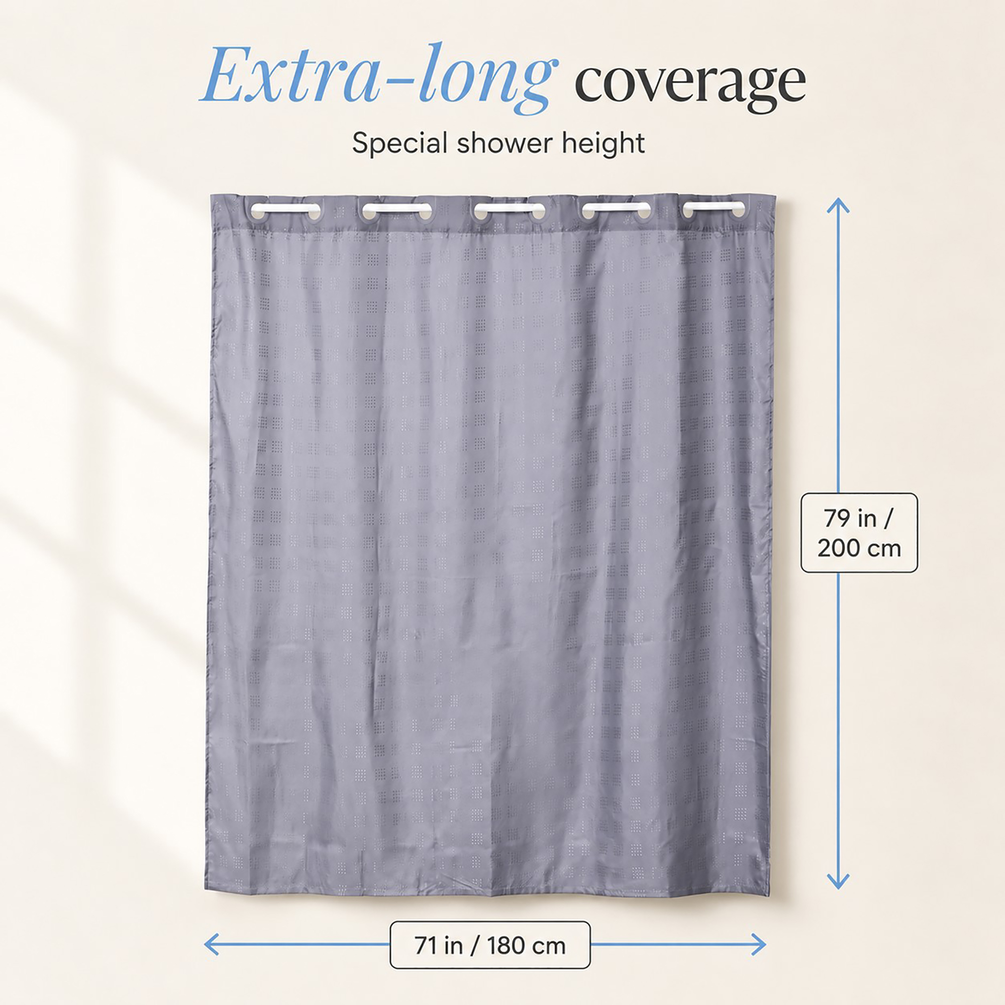 evideco-rideau-de-douche-gris-sans-crochets-180x200-extra-long image 2
