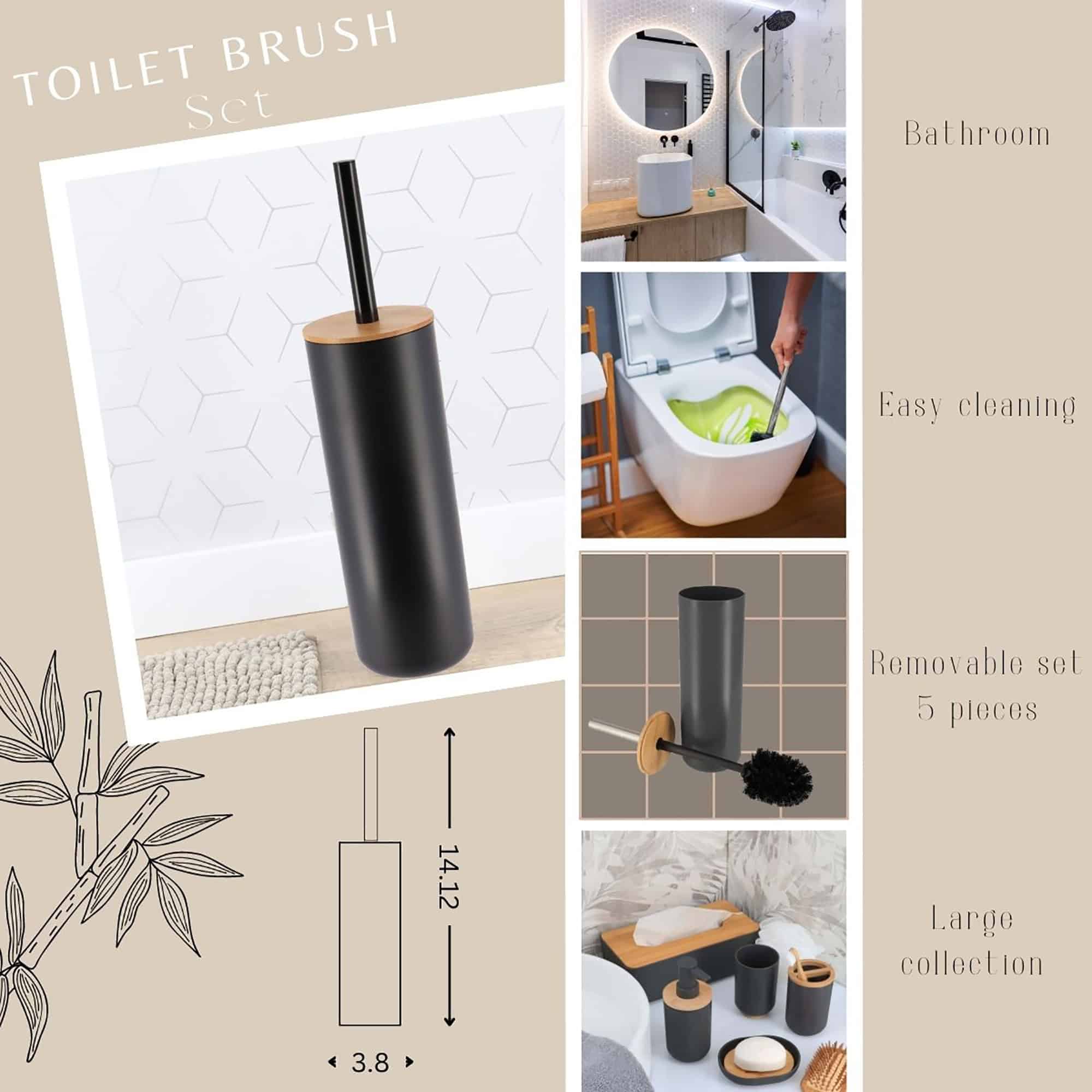 evideco-padang-brosse-wc-noire-support-couvercle-bambou image 3