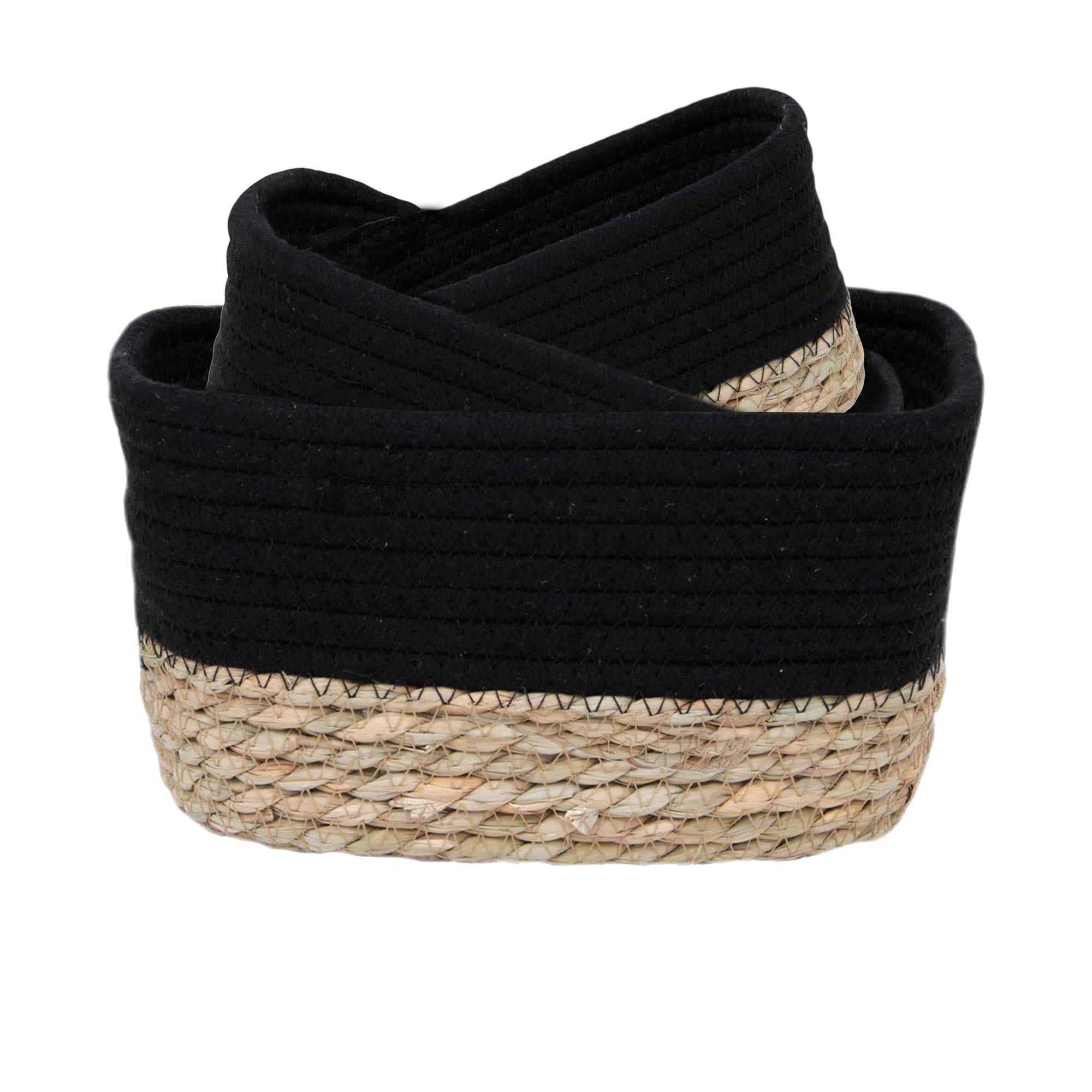 evideco-bathroom-storage-panier-coton-noir-lot-3-empilable image 7