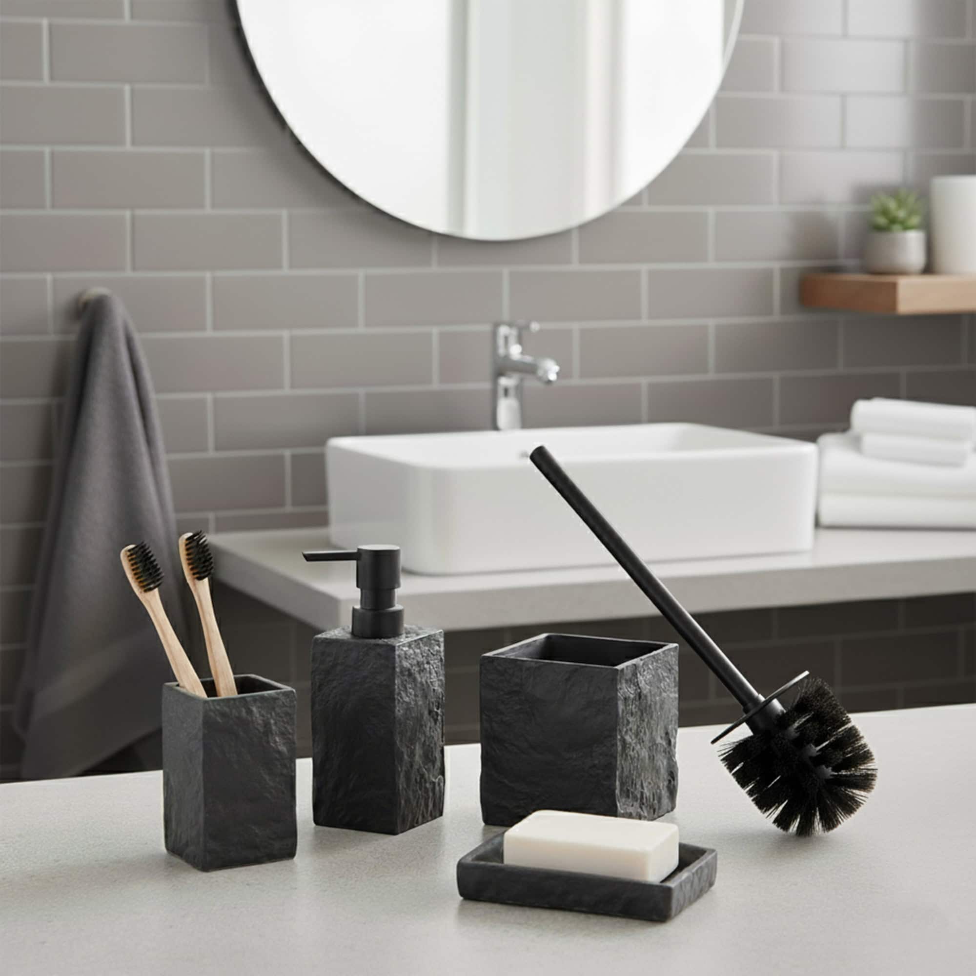 evideco-bathroom-accessories-porte-savon-noir-effet-pierre-r-sine-drainant image 6