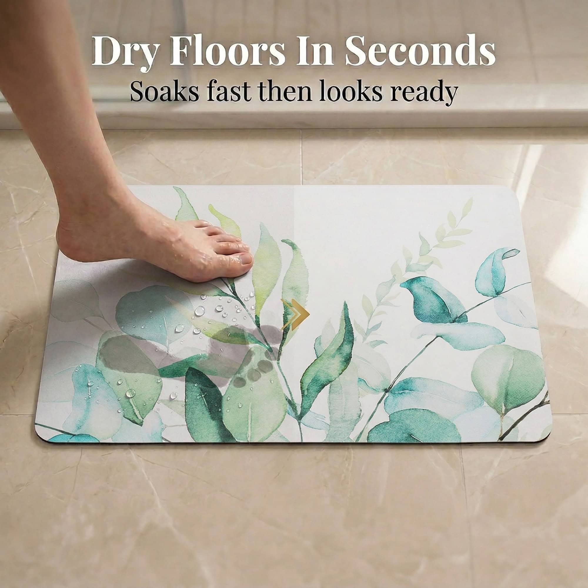 evideco-eucalyptus-mist-tapis-de-bain-60x45-cm-absorbant-blanc-vert image 2