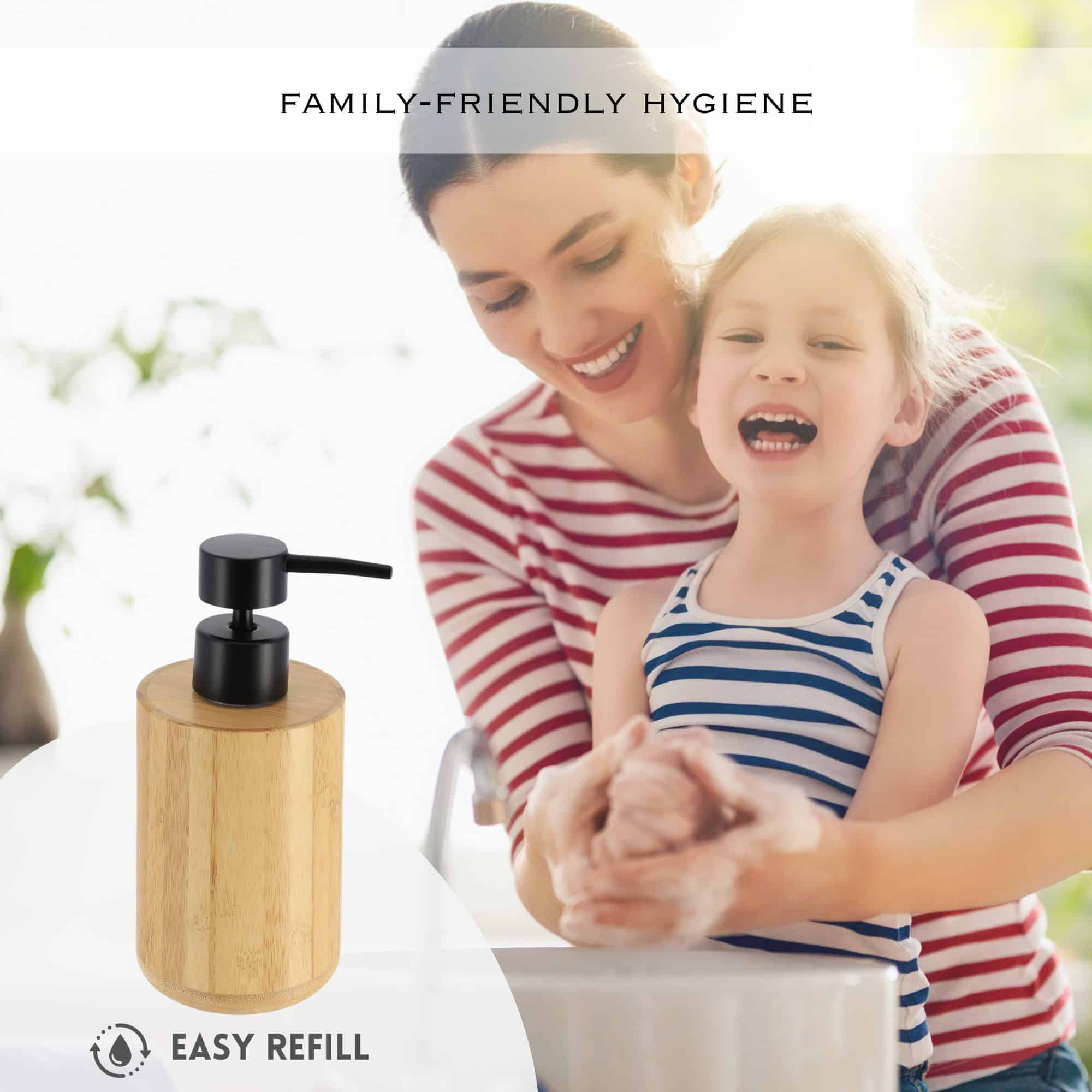 evideco-distributeur-savon-bambou-pompe-noire-300-ml-rechargeable image 8