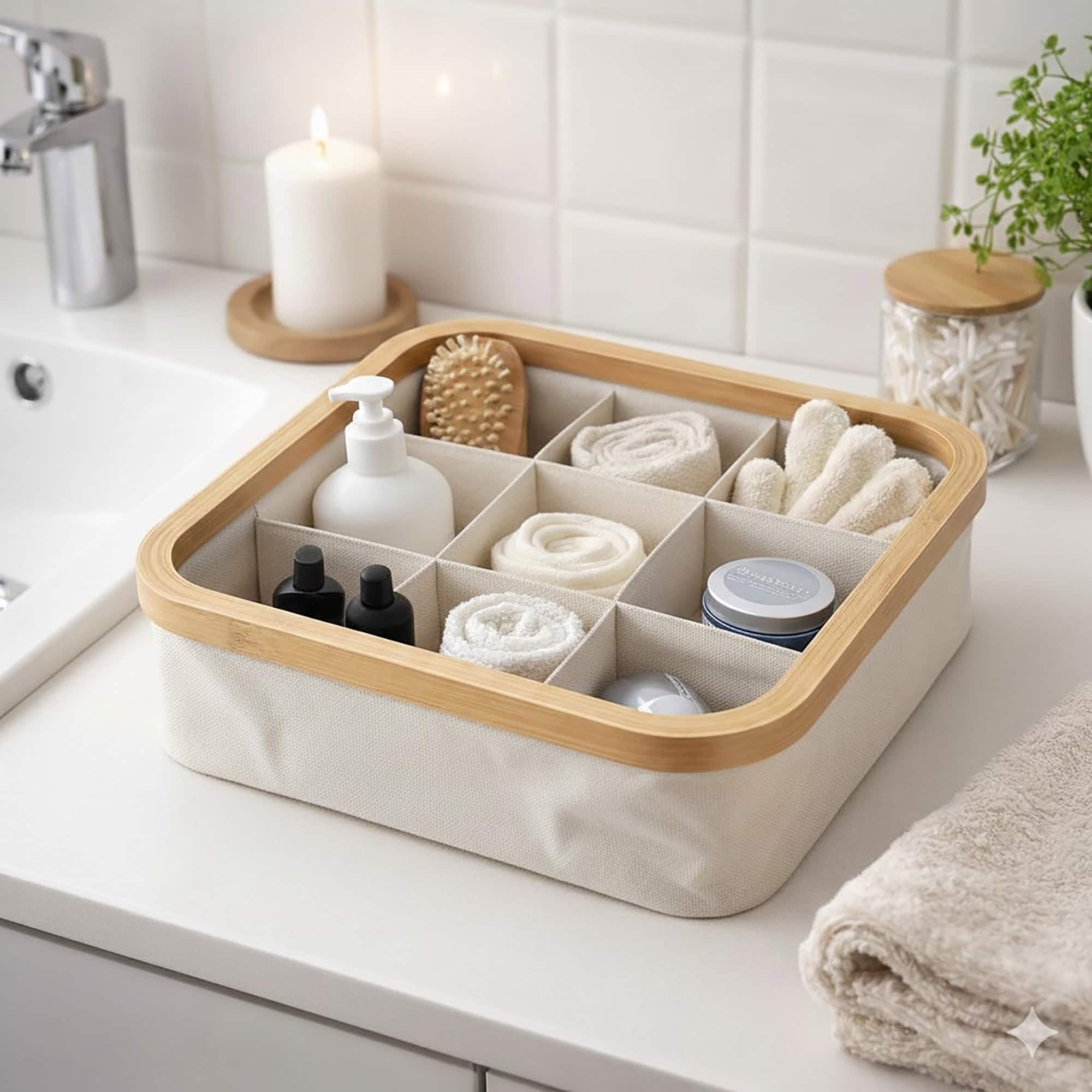 evideco-panier-rangement-cru-pliable-9-cases-bambou image 1