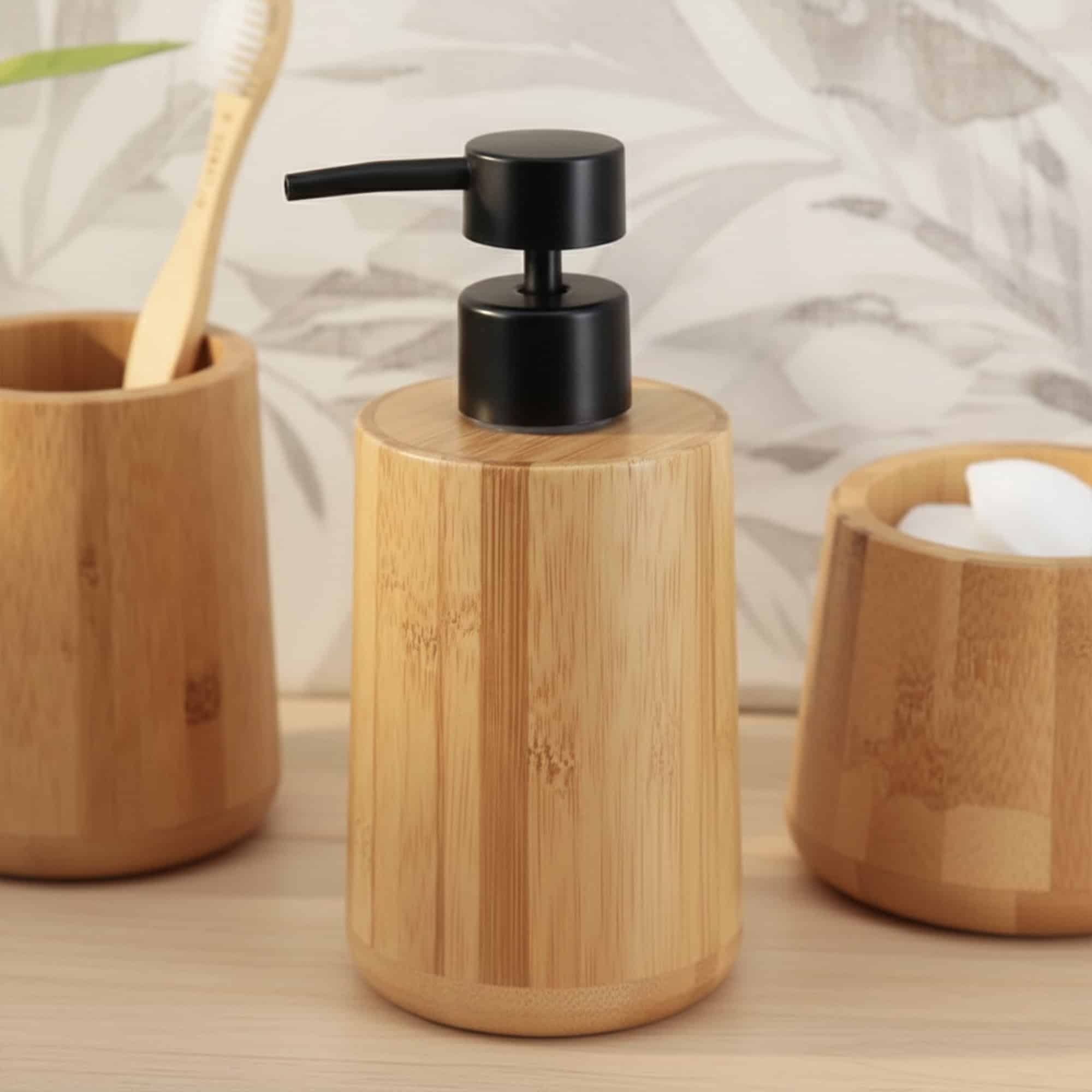 evideco-distributeur-savon-bambou-pompe-noire-300-ml-rechargeable image 2