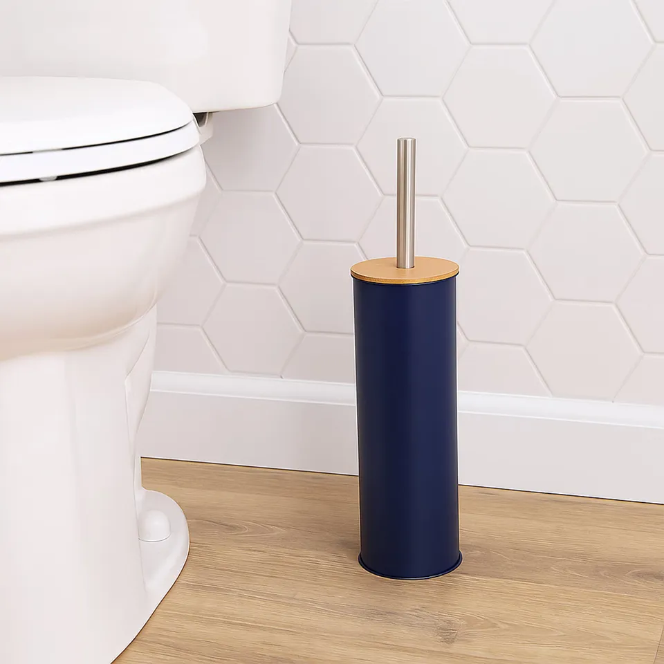 evideco-toilet-seats-brosse-wc-bleu-marine-m-tal-bambou image 1