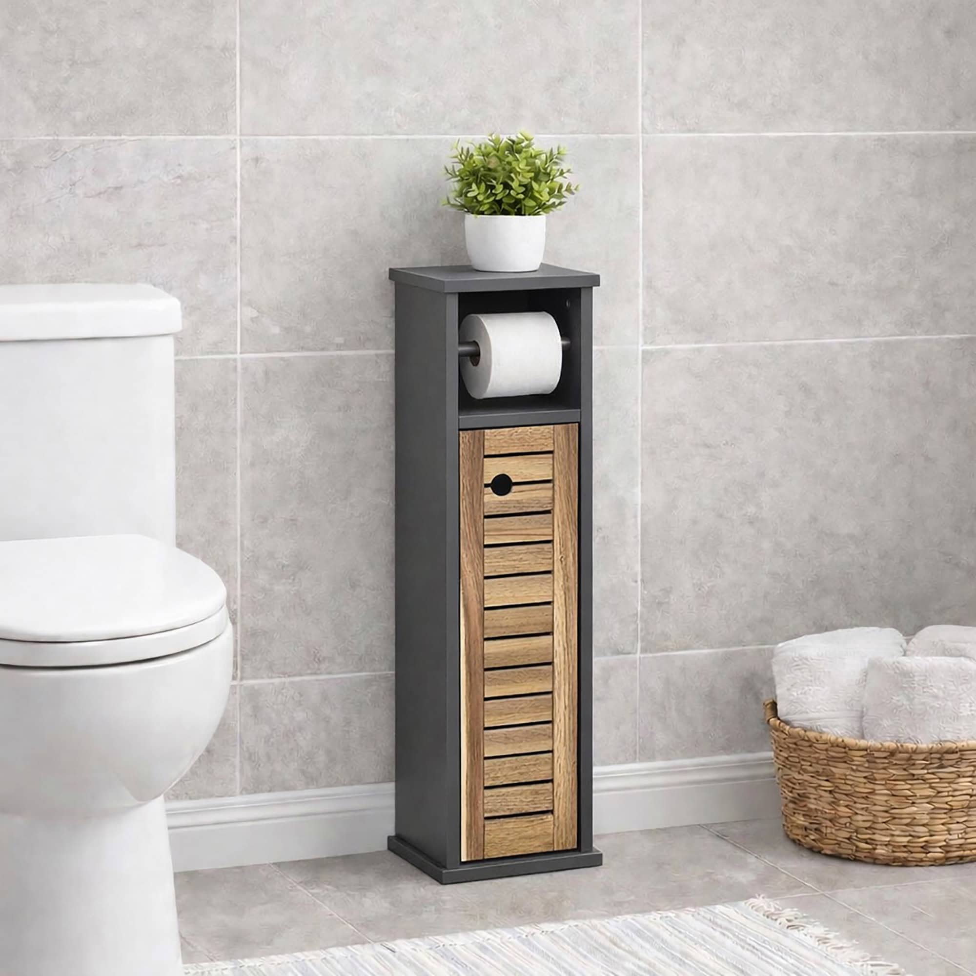 evideco-elements-meuble-wc-papier-toilette-marron-gris-6-rouleaux image 1