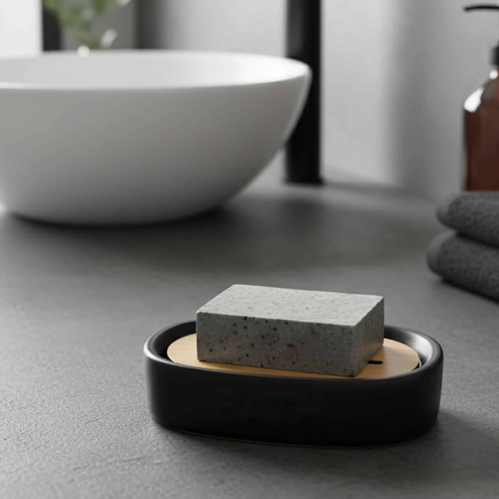 evideco-bathroom-accessories-porte-savon-noir-bambou-avec-gobelet image 2