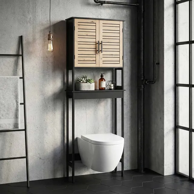 evideco-bergen-meuble-wc-noir-marron-double-portes image 1