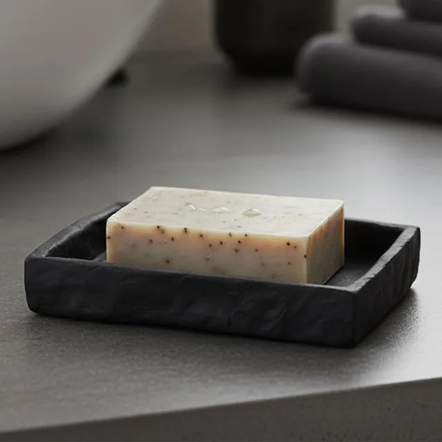 evideco-bathroom-accessories-porte-savon-noir-effet-pierre-r-sine-drainant image 1