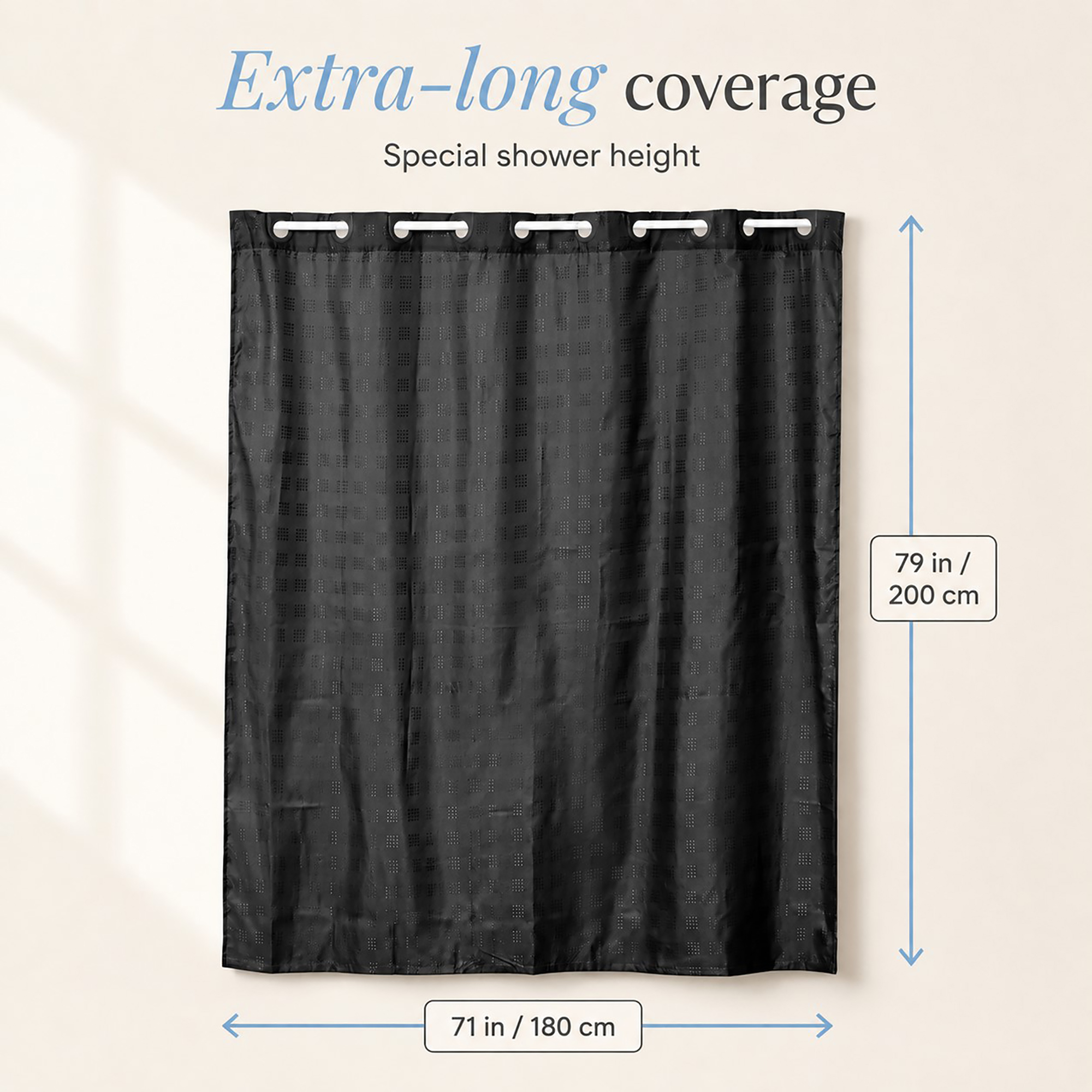 evideco-rideau-de-douche-noir-sans-crochets-180x200-extra-long image 2