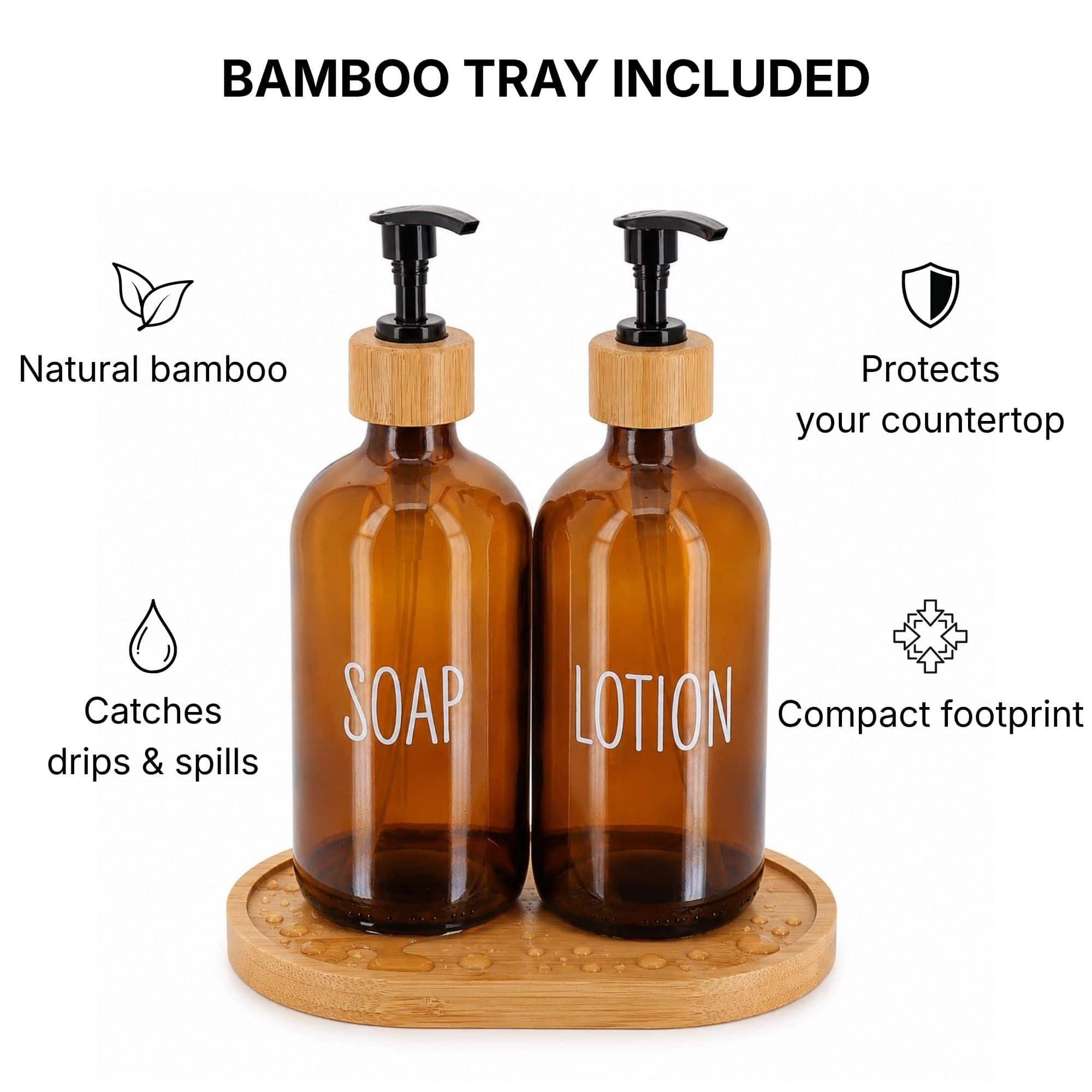 evideco-distributeur-savon-verre-ambr-2x500ml-plateau-bambou image 4