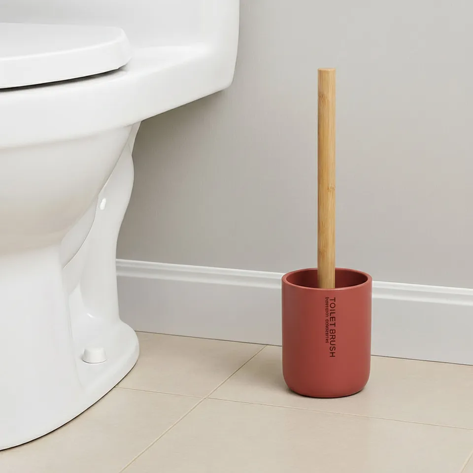 evideco-brosse-wc-terracotta-manche-bambou-polyresine image 1