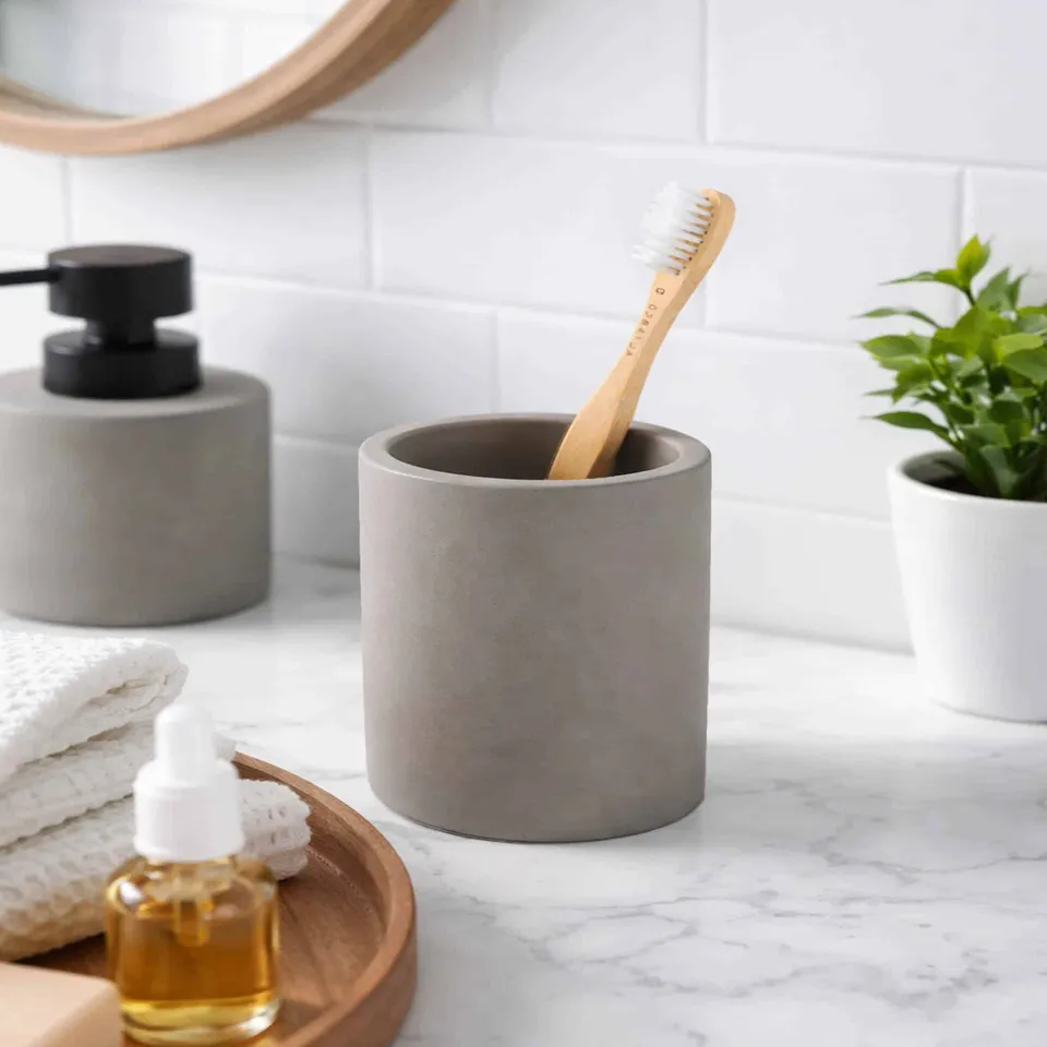 evideco-porte-brosse-dents-ciment-gobelet-salle-de-bain-gris image 1