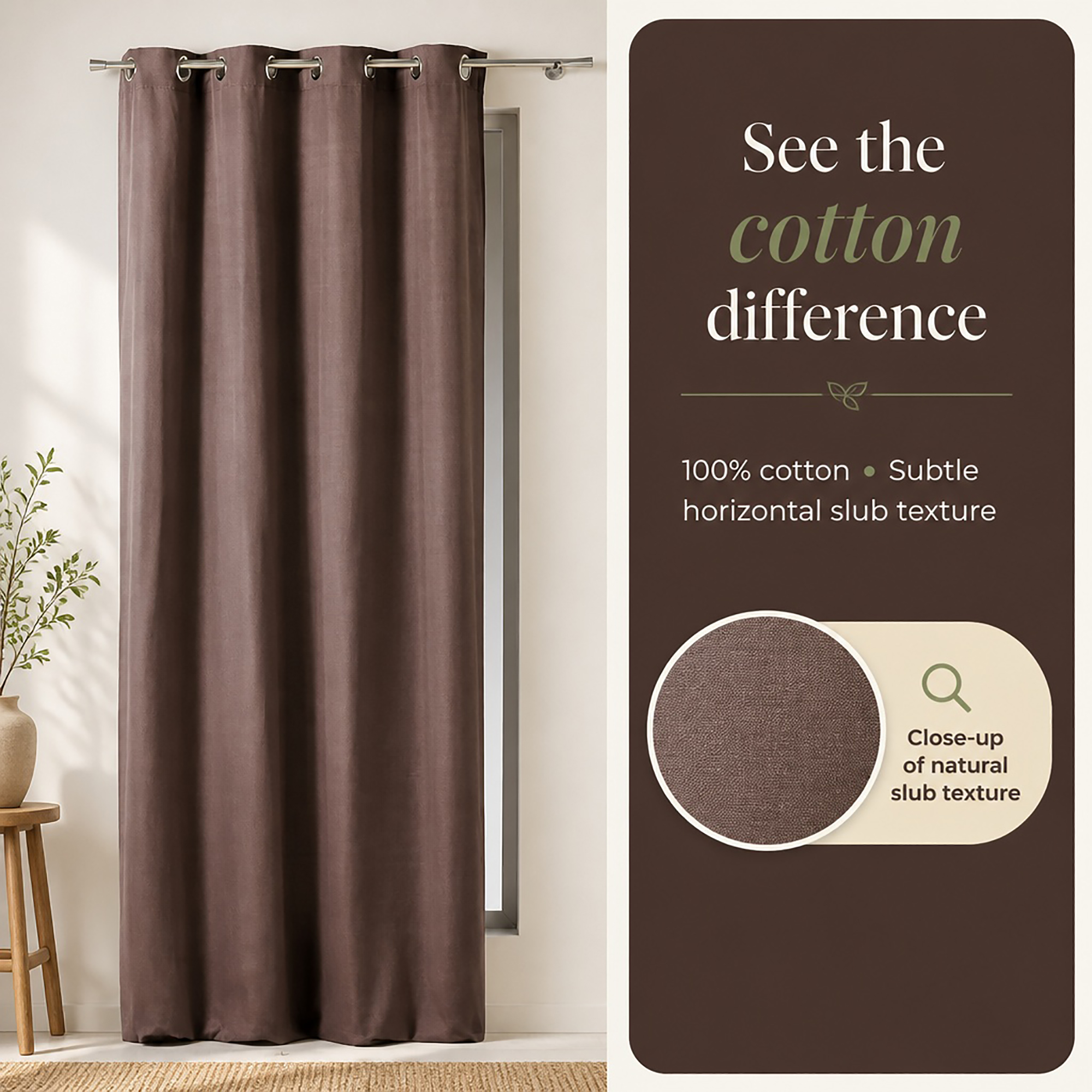 evideco-rideau-coton-marron-mocha-140x241-illets-filtrant image 3