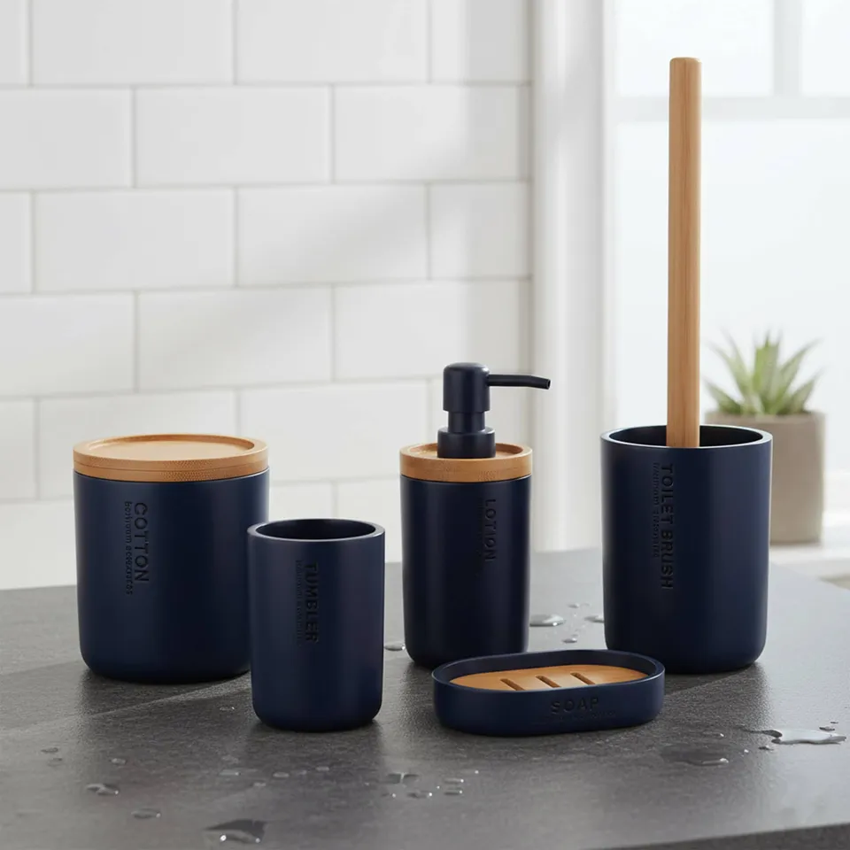 evideco-ensemble-salle-de-bain-bleu-marine-bambou-5-pi-ces image 1