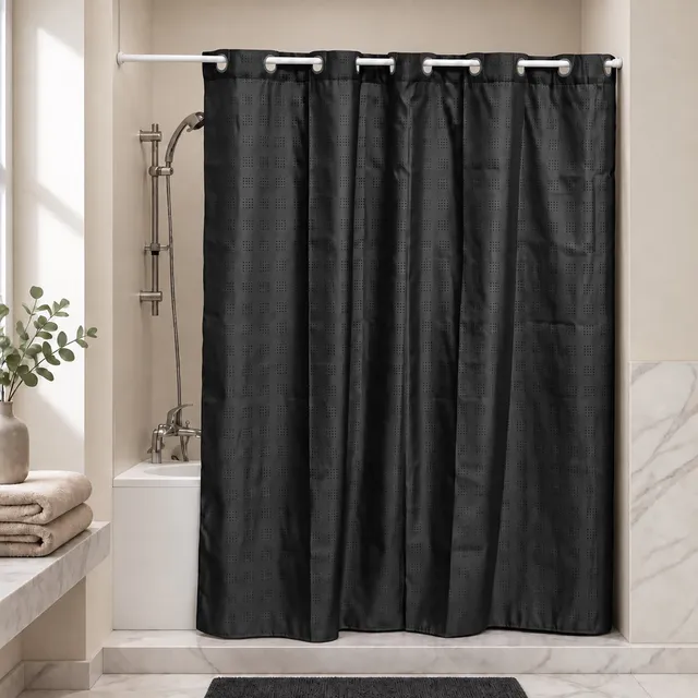 evideco-rideau-de-douche-noir-sans-crochets-180x200-extra-long image 1