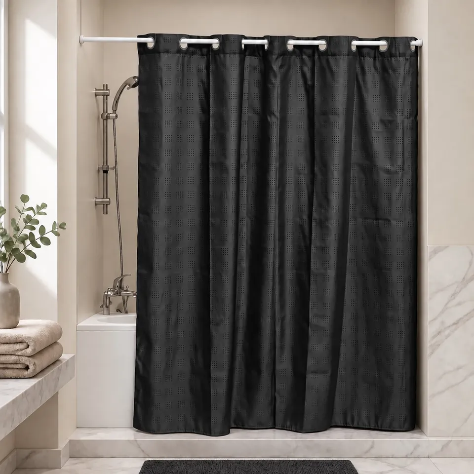 evideco-rideau-de-douche-noir-sans-crochets-180x200-extra-long image 1