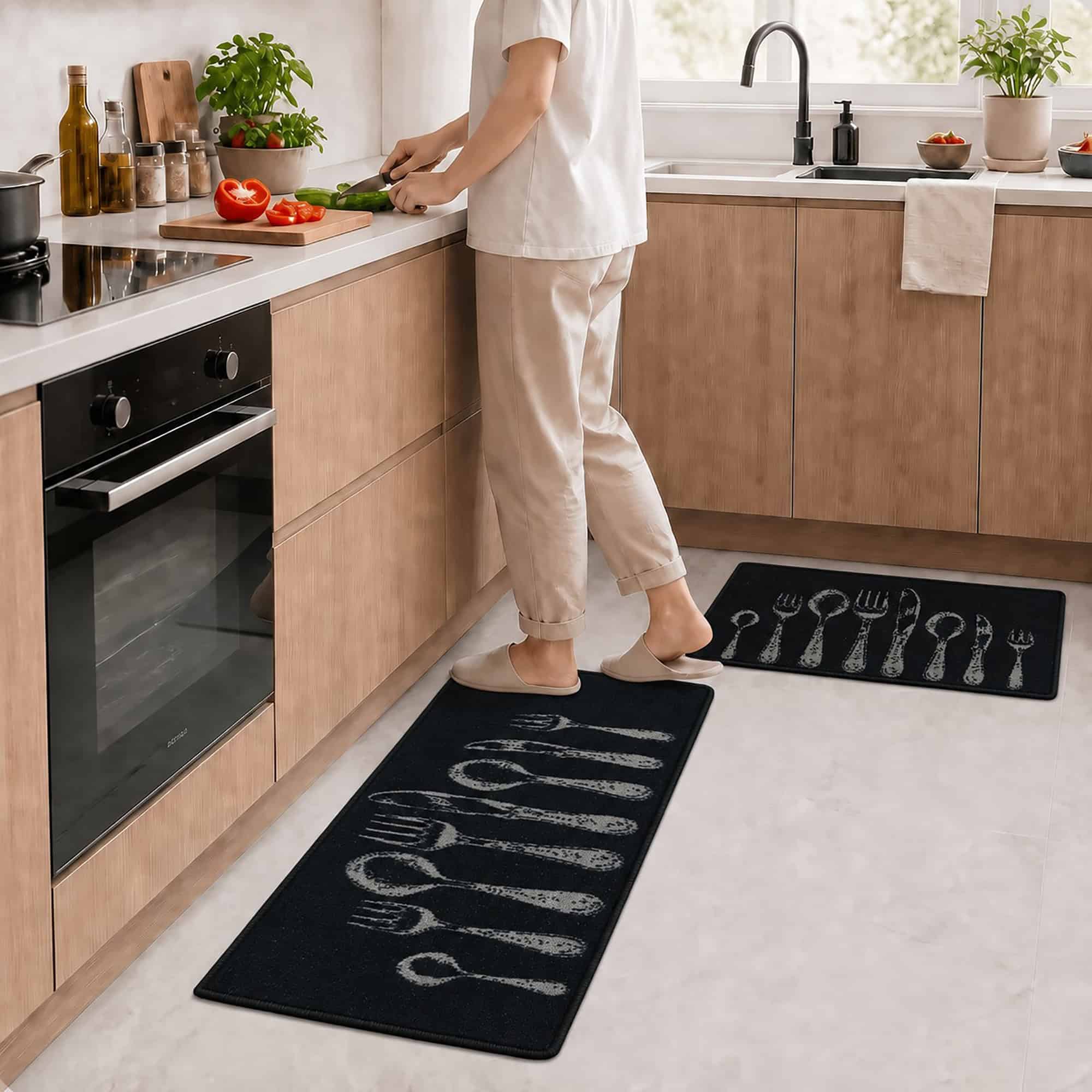 evideco-tapis-cuisine-noir-couverts-effet-laine-lot-de-2 image 8