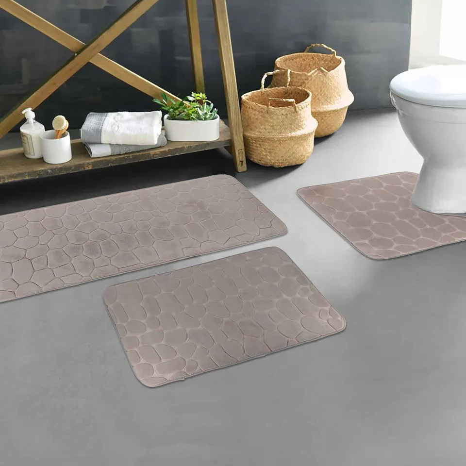 evideco-bathroom-mats-tapis-salle-de-bain-taupe-m-moire-lot-3 image 1