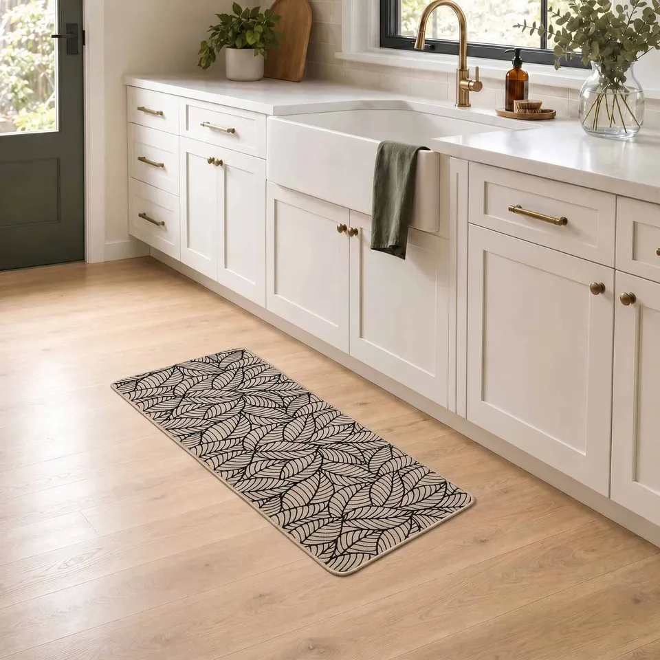 evideco-home-accessories-tapis-cuisine-feuilles-beige-47x20-pouces image 1