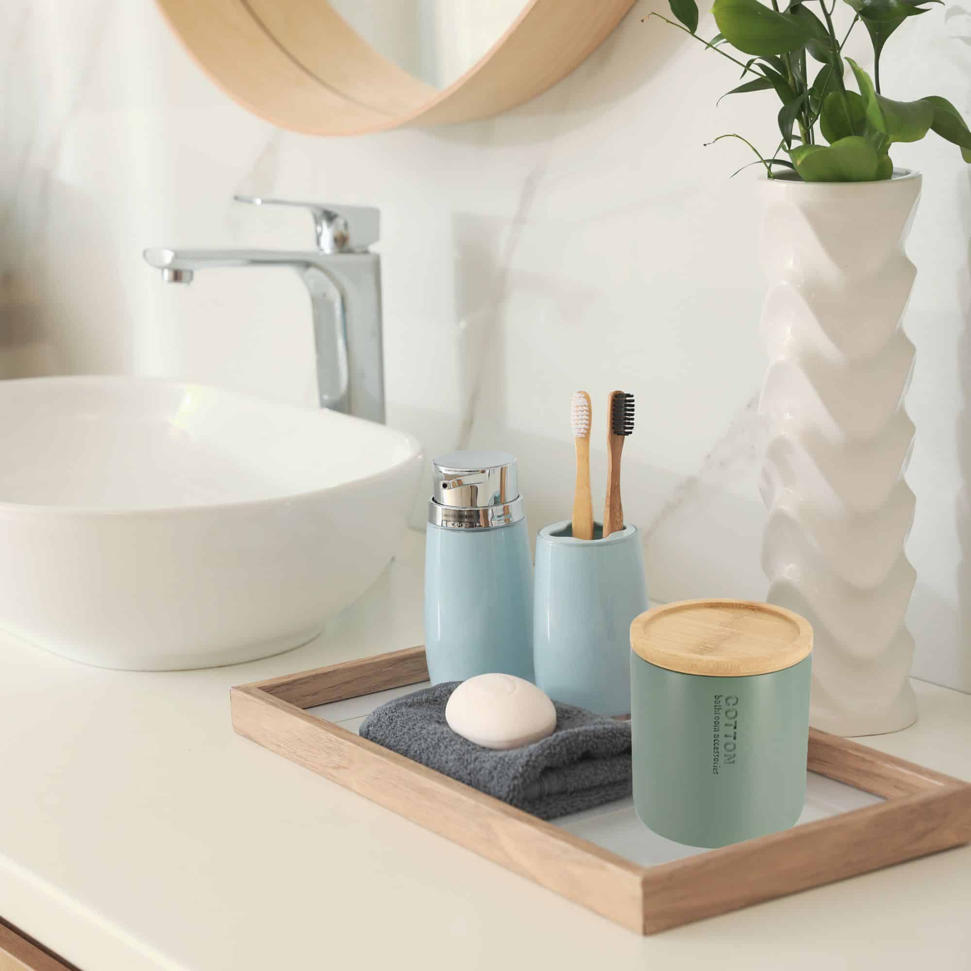 evideco-bathroom-bo-te-coton-vert-mat-couvercle-bambou image 5