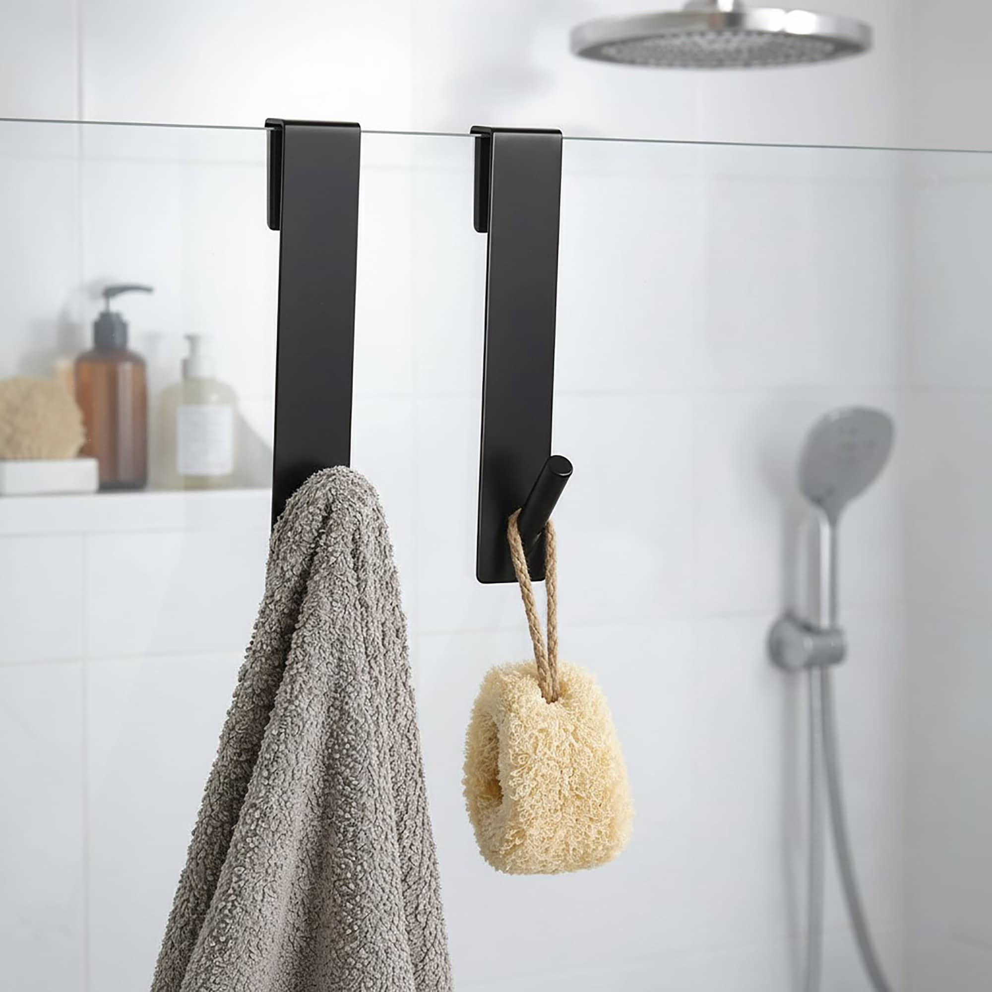 evideco-shower-accessories-crochet-douche-verre-noir-lot-de-2-m-tal image 2