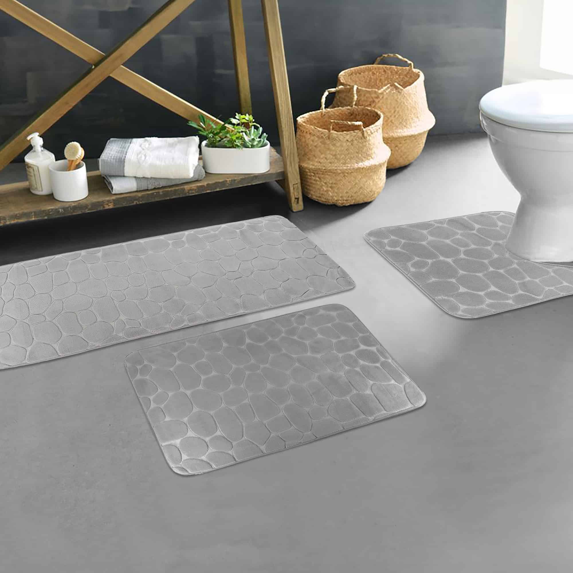 evideco-bathroom-tapis-salle-de-bain-gris-lot-3-m-moire image 1