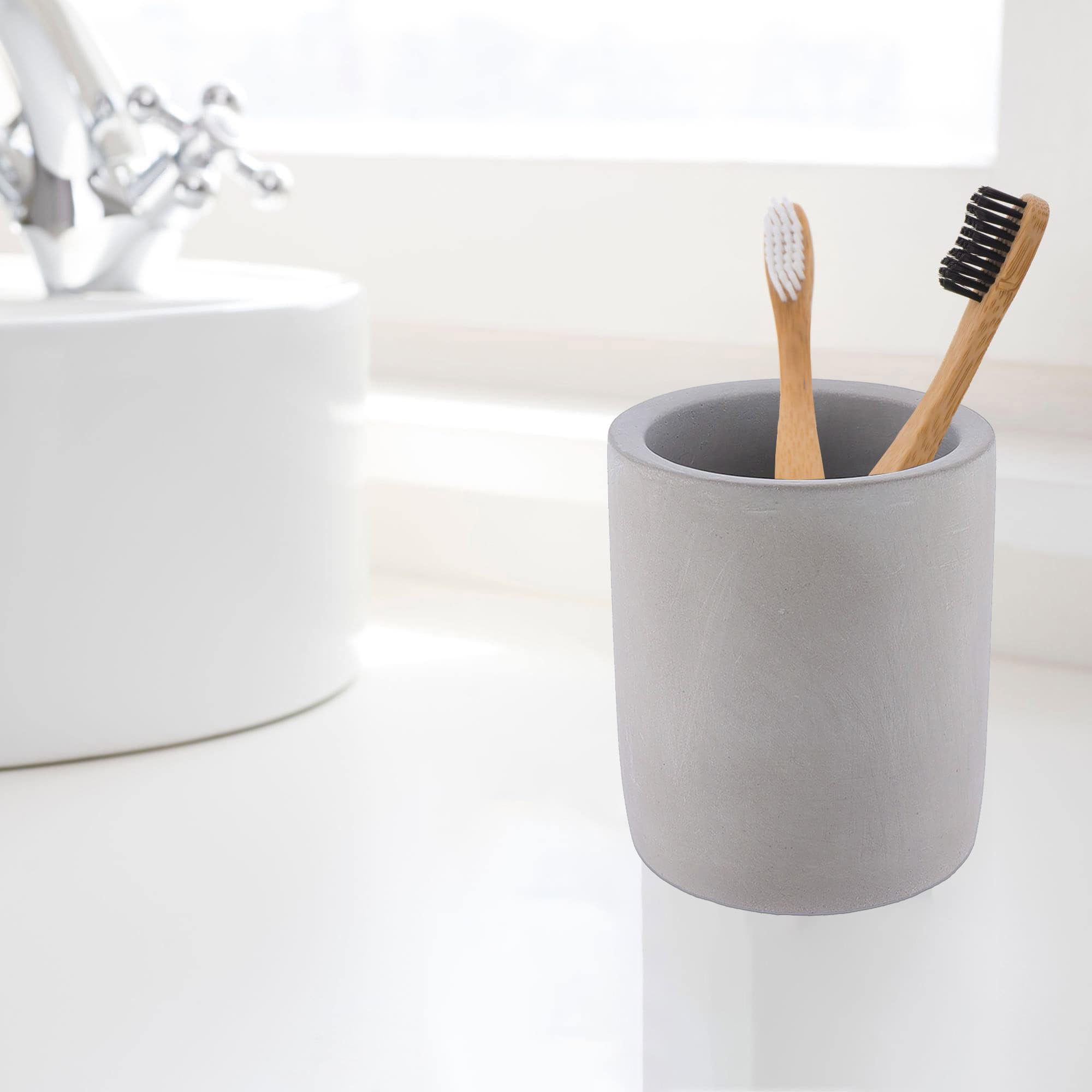 evideco-porte-brosse-dents-ciment-gobelet-salle-de-bain-gris image 5