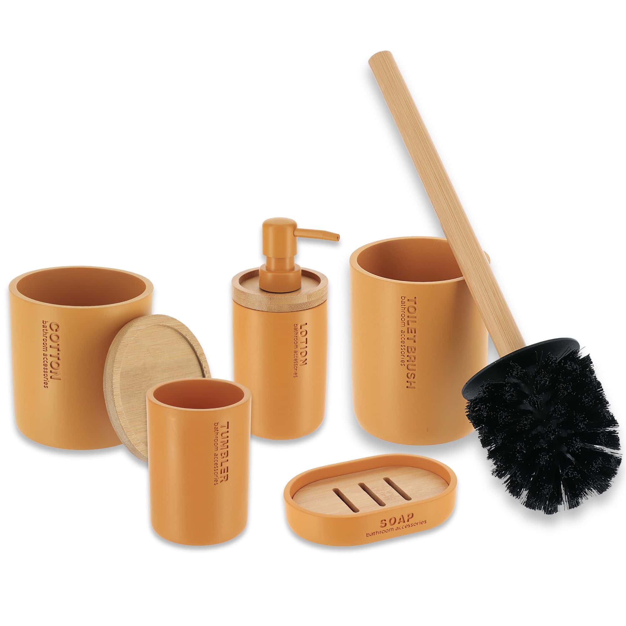 evideco-set-salle-de-bain-5-pi-ces-jaune-moutarde-bambou image 6
