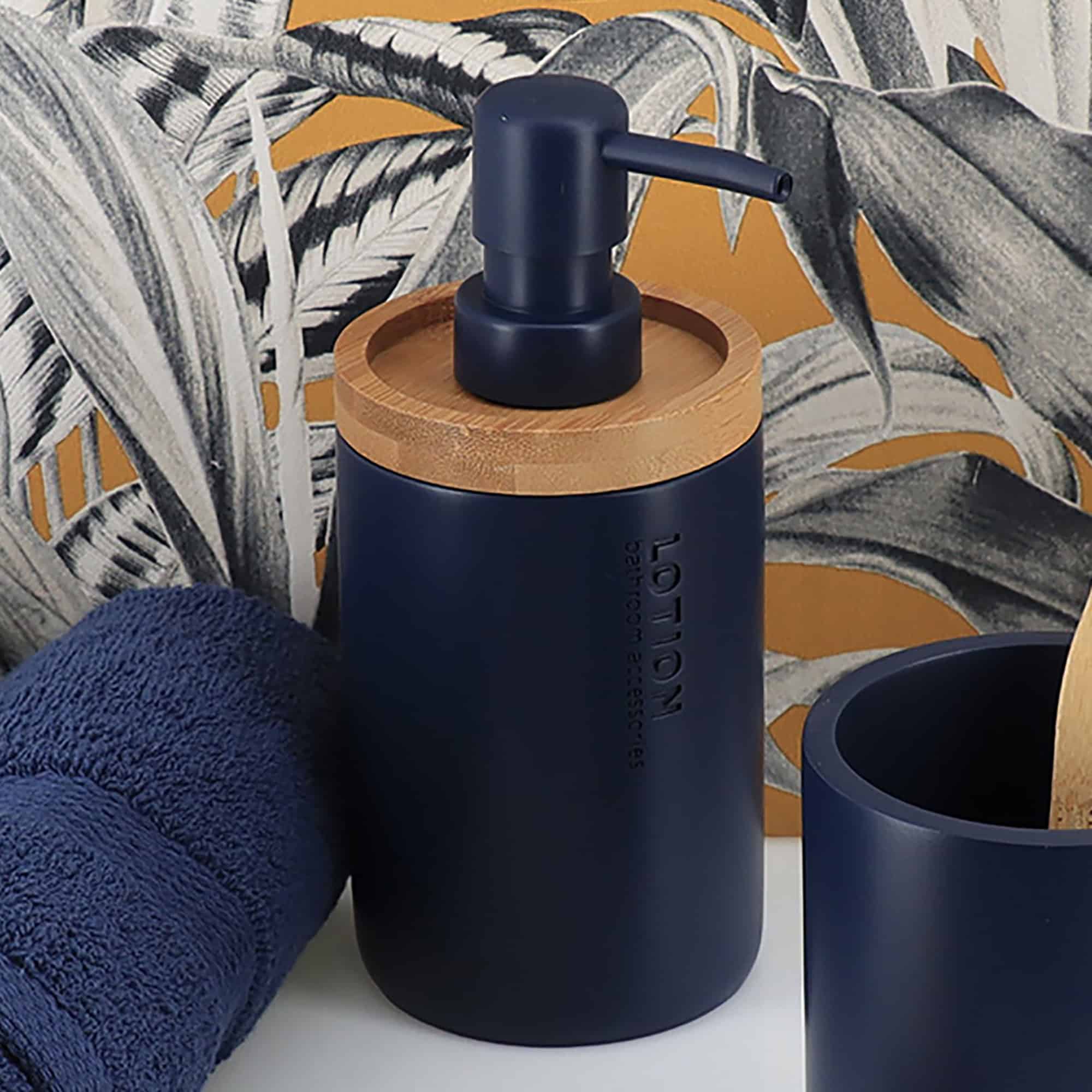 evideco-distributeur-savon-bleu-marine-bambou image 2