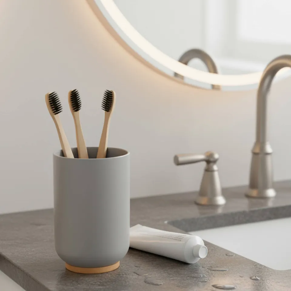 evideco-padang-gobelet-salle-de-bain-gris-bambou-30-cl image 1